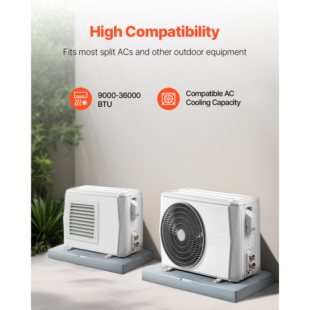 VEVOR Almohadilla para Aire Acondicionado sin Conductos 9000-36000 BTU Base Universal para Minisplit 96x46x7,4 cm Almohadilla Antivibración de Plástico para Condensadores Exteriores Carga de 181 kg