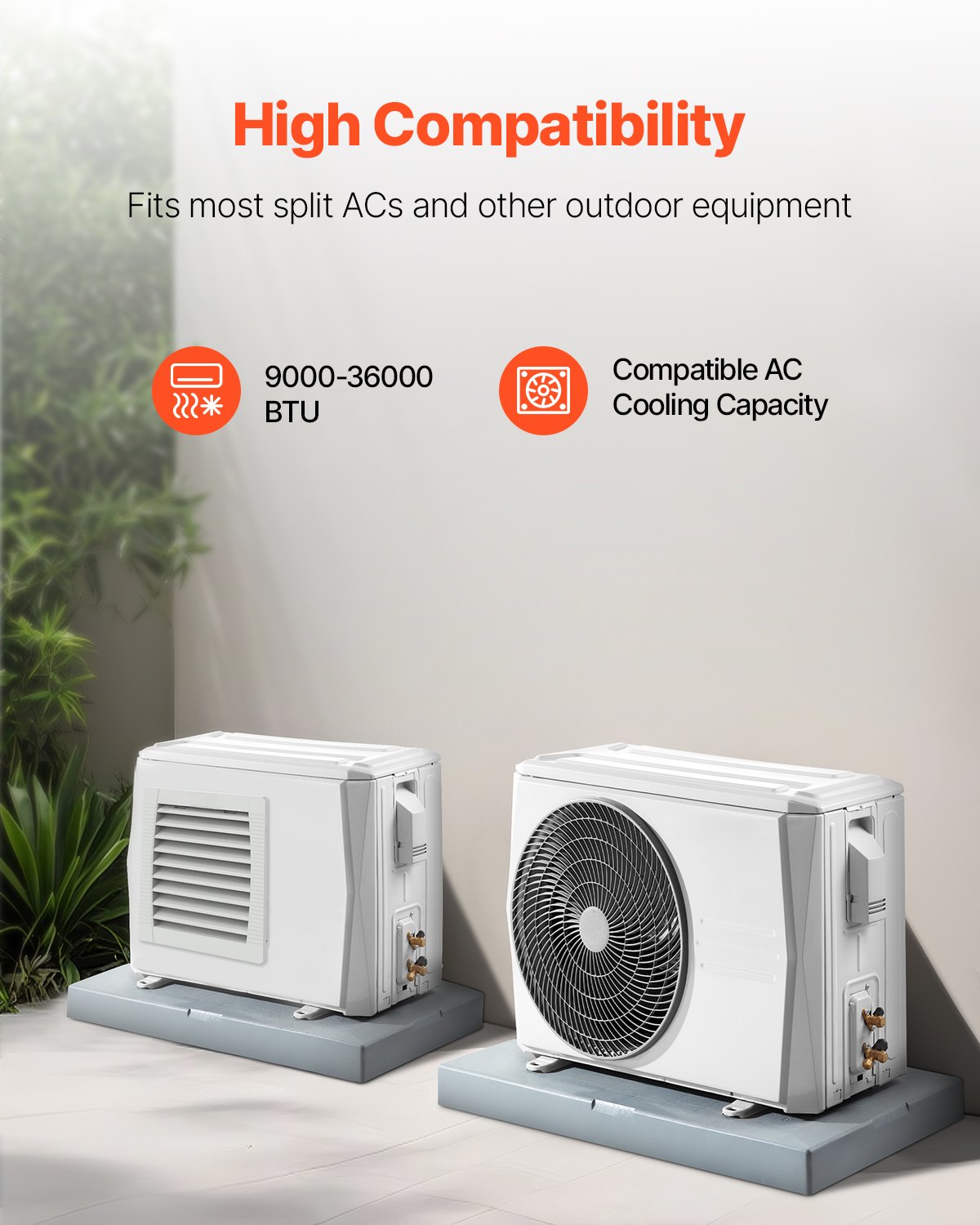 VEVOR Almohadilla para Aire Acondicionado sin Conductos 9000-36000 BTU Base Universal para Minisplit 96x46x7,4 cm Almohadilla Antivibración de Plástico para Condensadores Exteriores Carga de 181 kg
