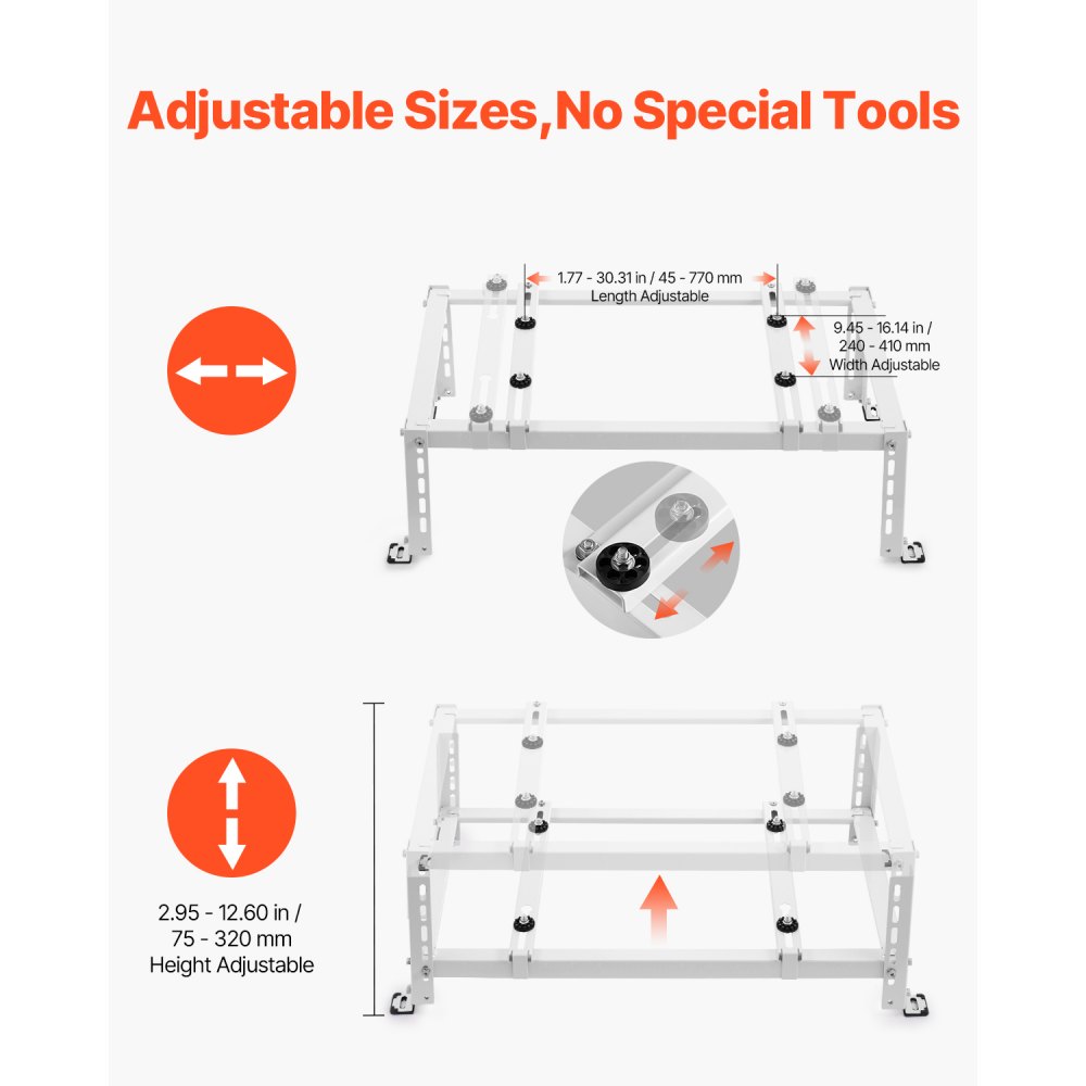 VEVOR Soporte de Suelo para Minisplit Ajustable y Antivibración para Aire Acondicionado sin Conductos 9000-24000 BTU Soporte de Base Resistente Capacidad de Carga Máxima de 250 kg, 90 x 50 x 30 cm