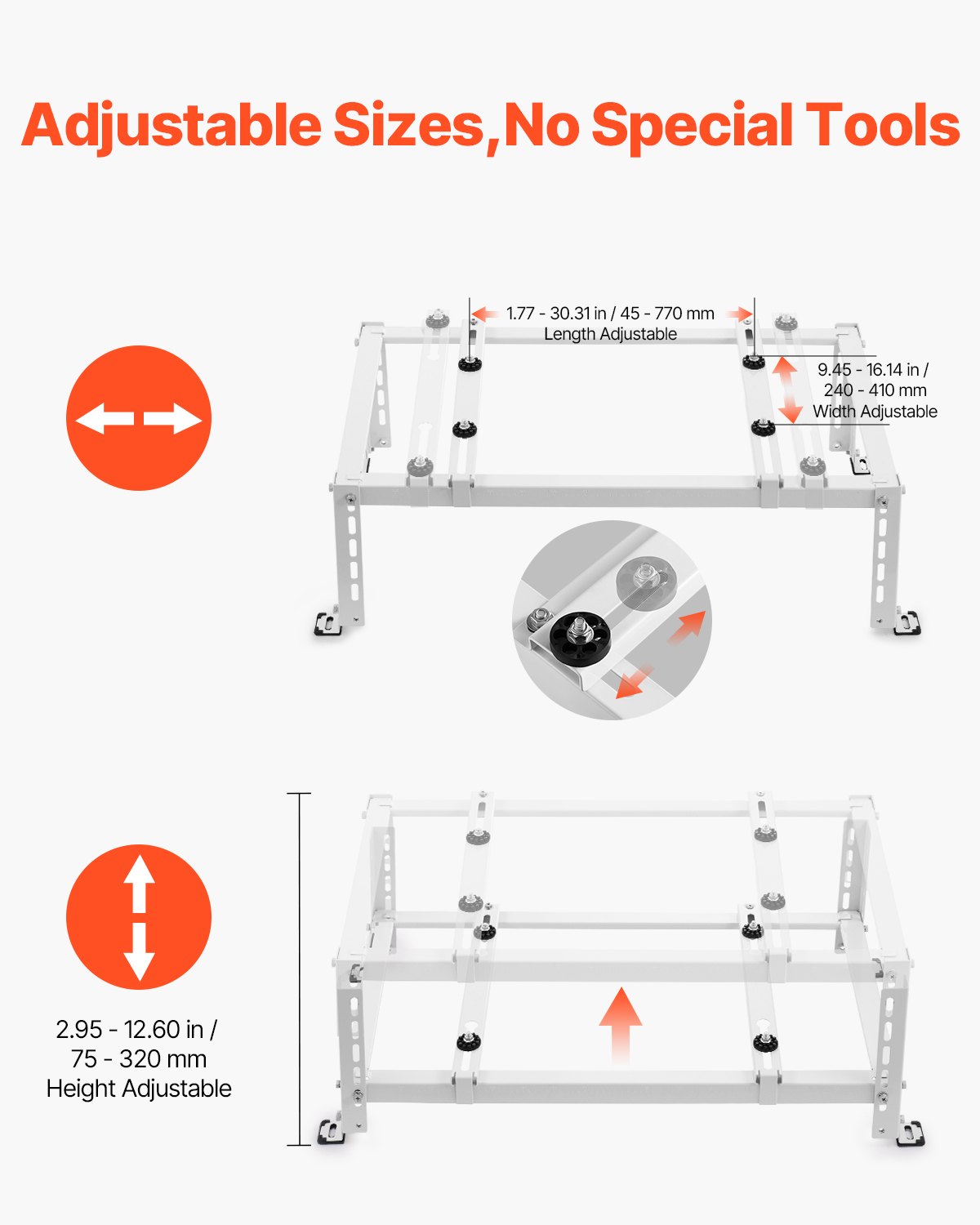 VEVOR Soporte de Suelo para Minisplit Ajustable y Antivibración para Aire Acondicionado sin Conductos 9000-24000 BTU Soporte de Base Resistente Capacidad de Carga Máxima de 250 kg, 90 x 50 x 30 cm