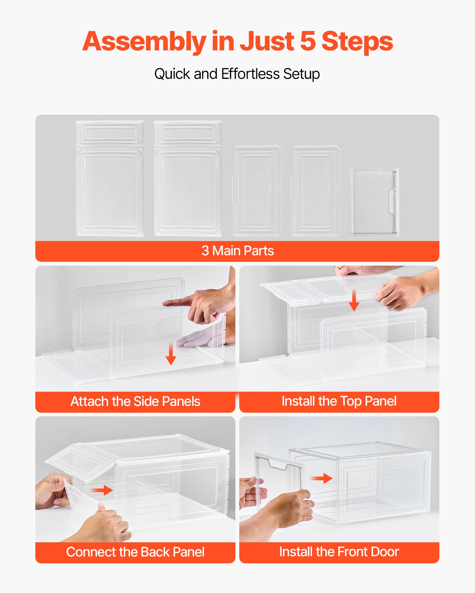 VEVOR 6 PCS Cajas para Zapatos, Cajas Apilables Transparentes con Puerta Magnética, Aptas hasta la Talla 13 de EE. UU., Contenedores de Plástico para Tacones Altos, Botas, Blanco Transparente