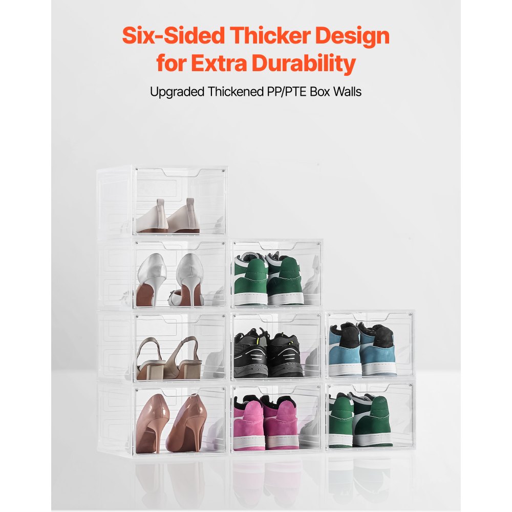 VEVOR 9 PCS Cajas para Zapatos, Cajas Apilables Transparentes con Puerta Magnética, Aptas hasta la Talla 13 de EE. UU., Contenedores de Plástico para Tacones Altos, Botas, Blanco Transparente