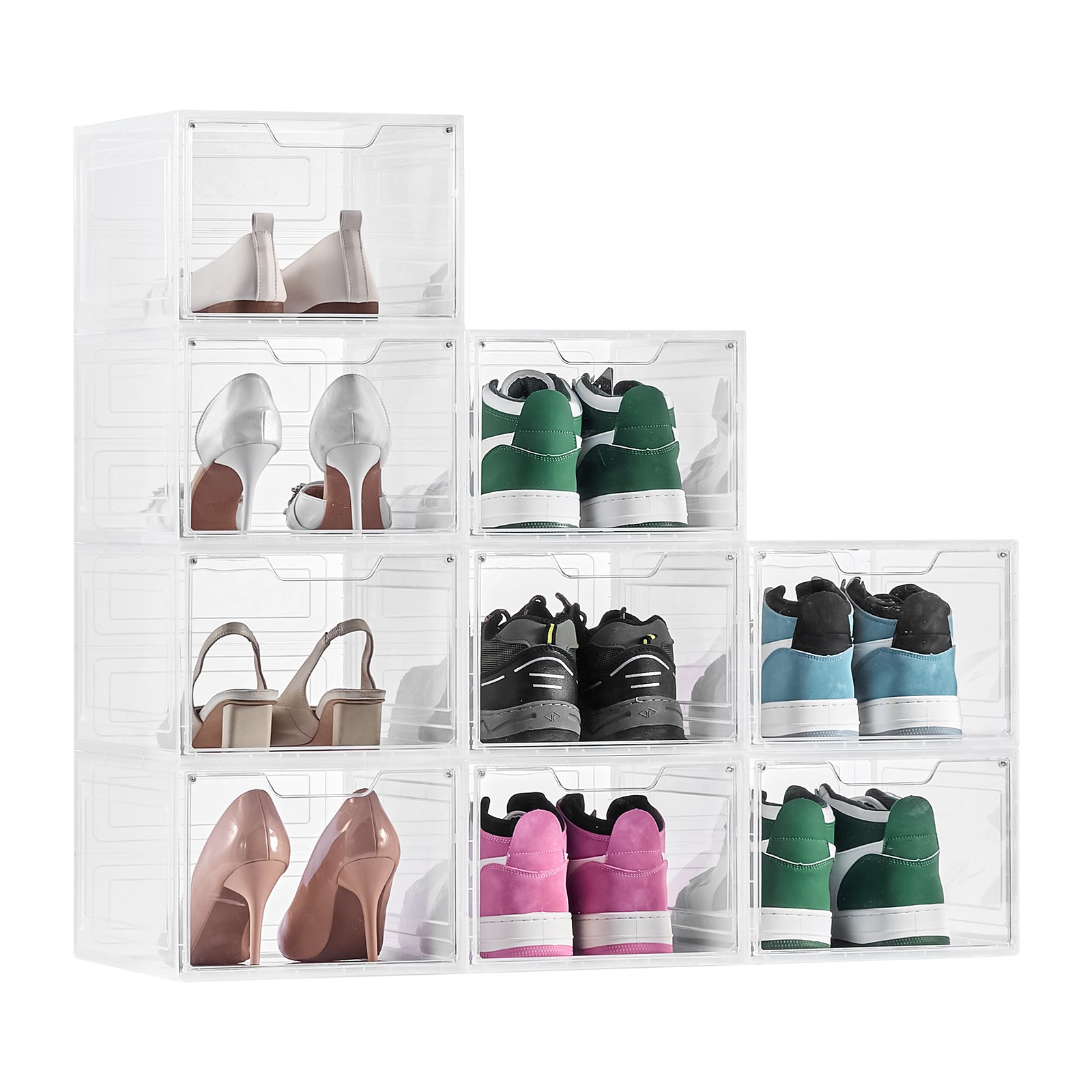 VEVOR 9 PCS Cajas para Zapatos, Cajas Apilables Transparentes con Puerta Magnética, Aptas hasta la Talla 13 de EE. UU., Contenedores de Plástico para Tacones Altos, Botas, Blanco Transparente