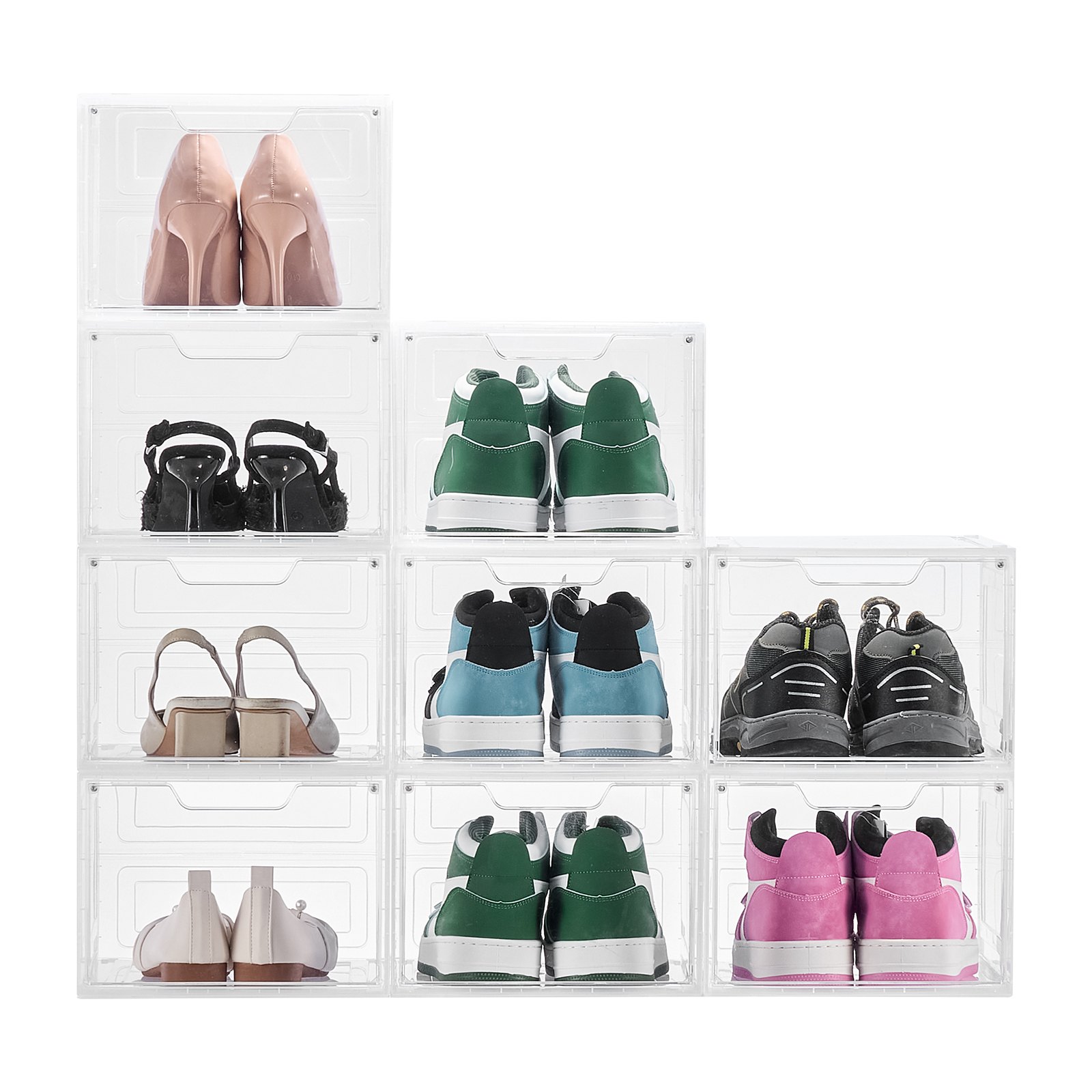 VEVOR 9 PCS Cajas para Zapatos, Cajas Apilables Transparentes con Puerta Magnética, Aptas hasta la Talla 13 de EE. UU., Contenedores de Plástico para Tacones Altos, Botas, Blanco Transparente