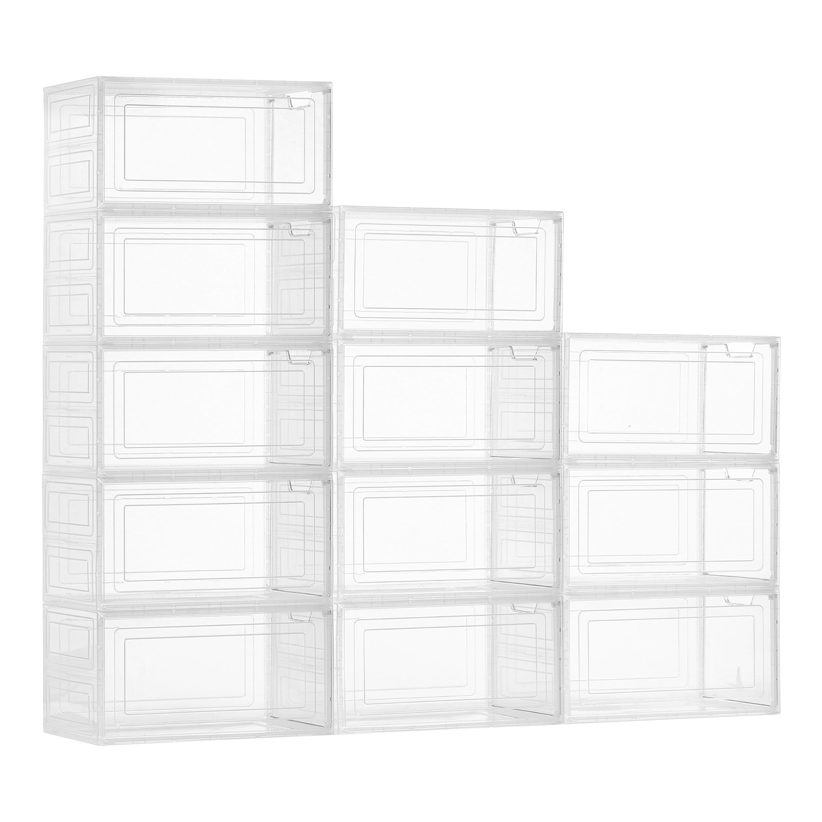 VEVOR Shoe Storage Boxes, 12 Pack Clear Stackable Shoe Boxes Storage Organizers with Magnetic Door, Fit up to US Size 13, Plastic Sneaker Containers for High Heels, Boots, and Hats, Transparent White