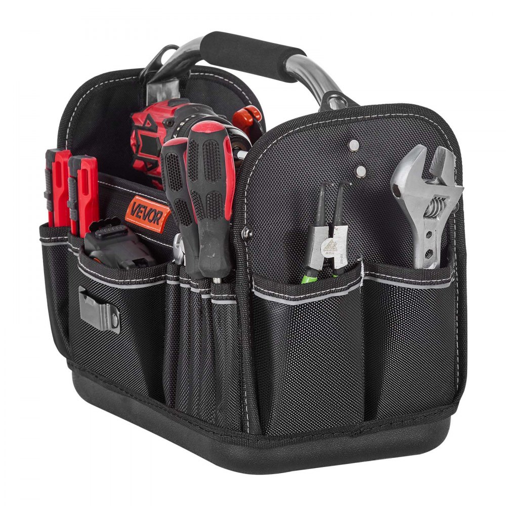 VEVOR Bolsa de Herramientas con 33 Bolsillos, Apertura Superior, Bolsa Organizadora Portátil con Base de Plástico, Correa Ajustable, Asa, Cremallera Grande para Mecánicos Contratistas Electricistas