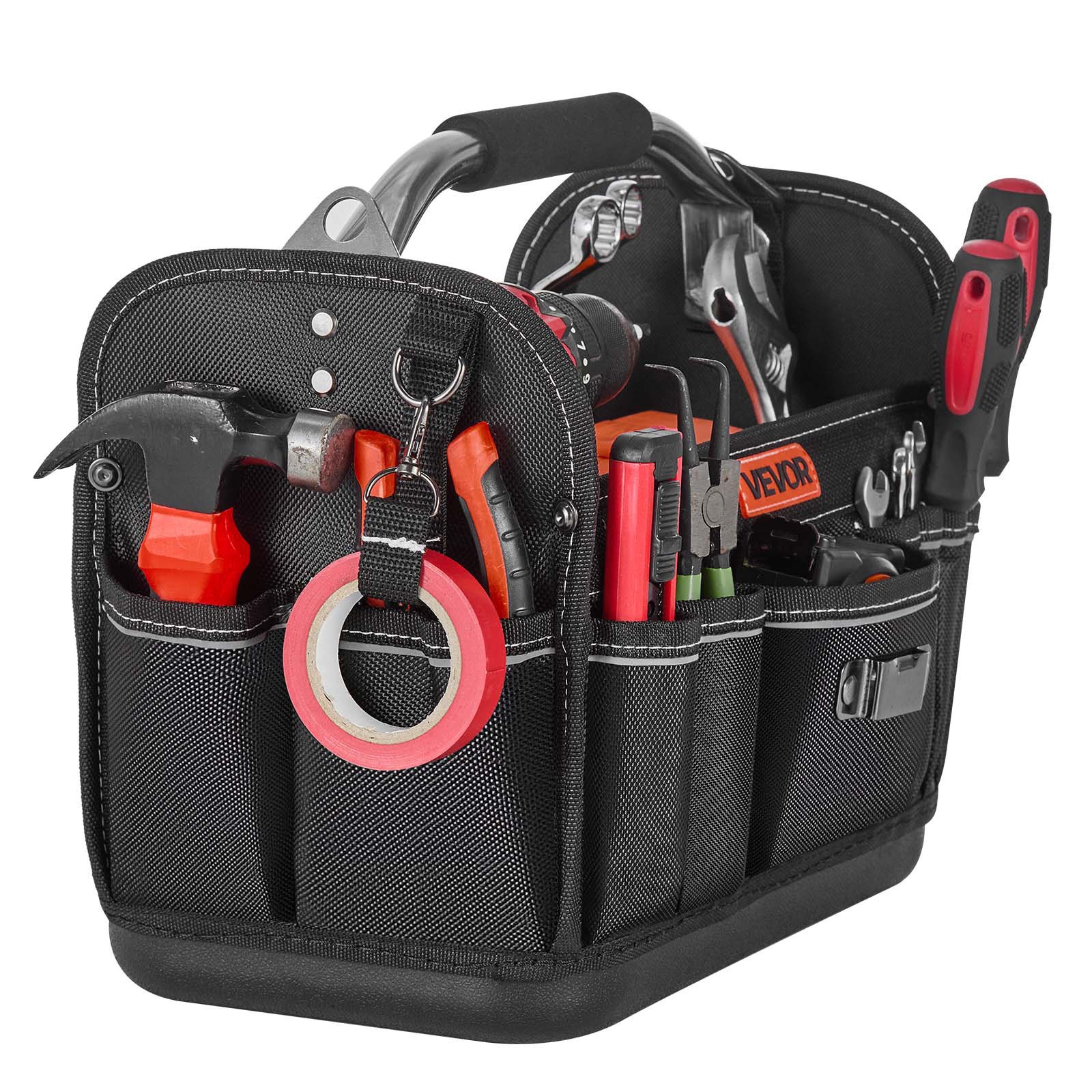 VEVOR Bolsa de Herramientas con 33 Bolsillos, Apertura Superior, Bolsa Organizadora Portátil con Base de Plástico, Correa Ajustable, Asa, Cremallera Grande para Mecánicos Contratistas Electricistas
