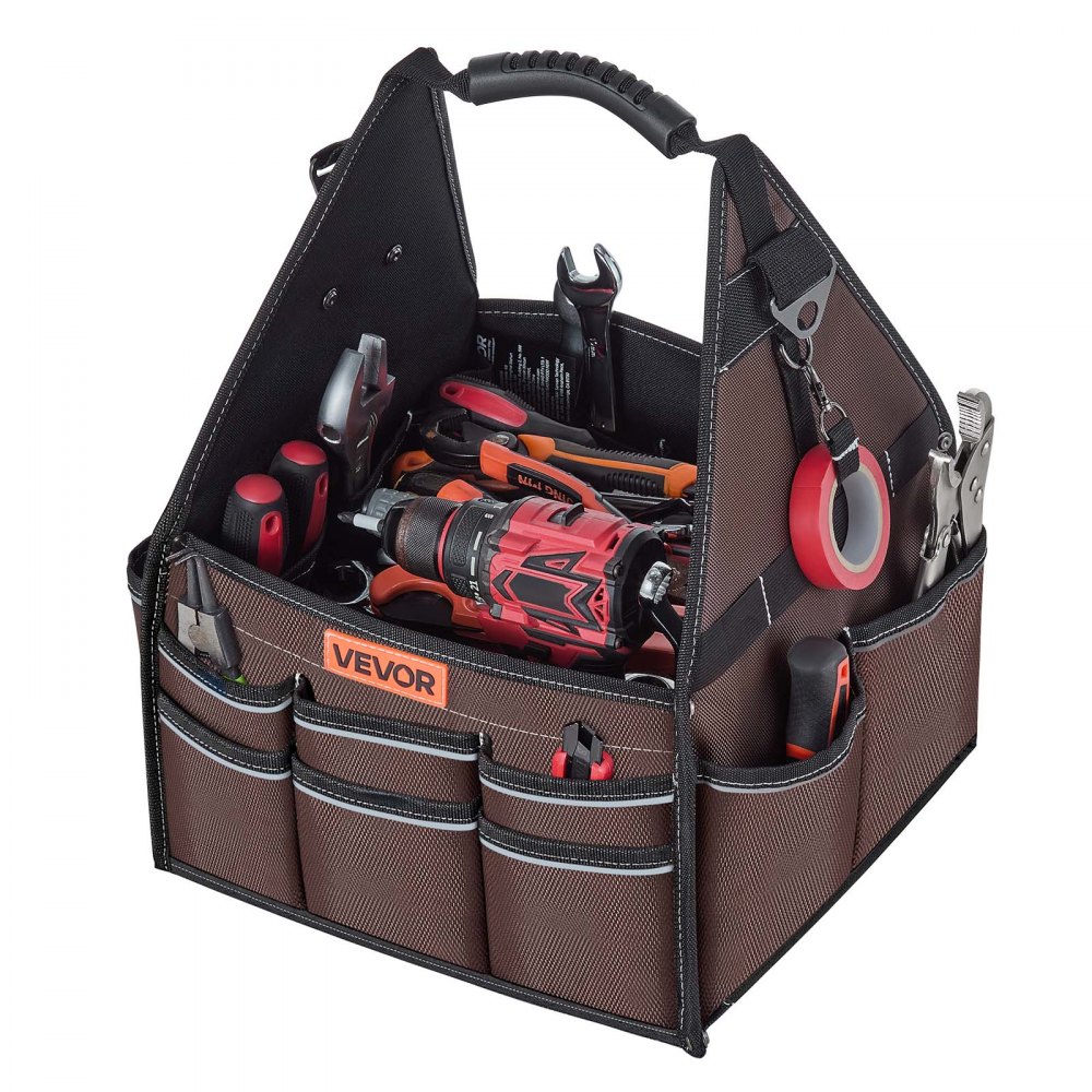 VEVOR Bolsa de Herramientas de 330 mm con 45 Bolsillos, Apertura Superior, Bolsa Organizadora Portátil con Correa de Hombro Ajustable, Asa, Cremallera Grande para Electricistas Mecánicos Contratistas