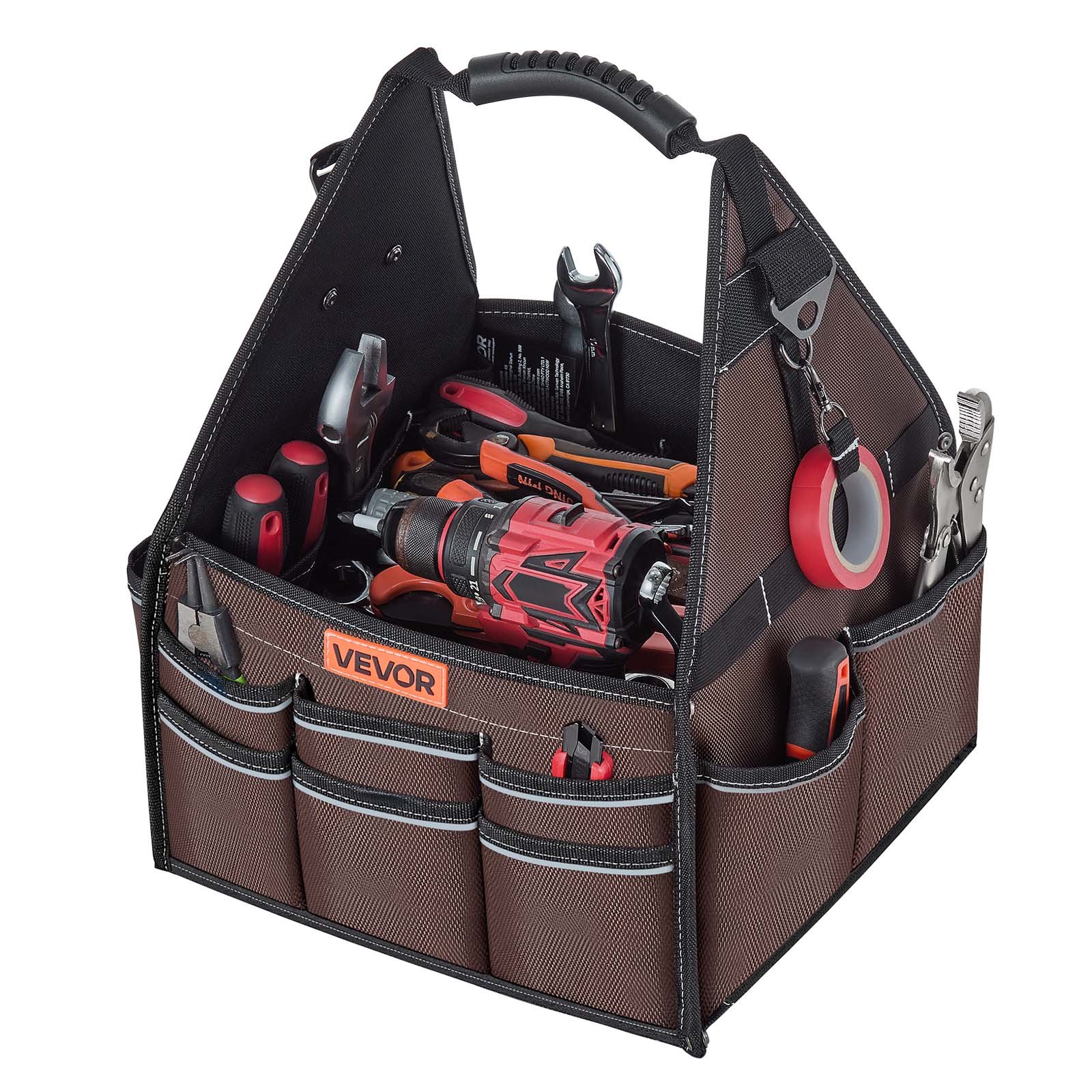 VEVOR Bolsa de Herramientas de 330 mm con 45 Bolsillos, Apertura Superior, Bolsa Organizadora Portátil con Correa de Hombro Ajustable, Asa, Cremallera Grande para Electricistas Mecánicos Contratistas