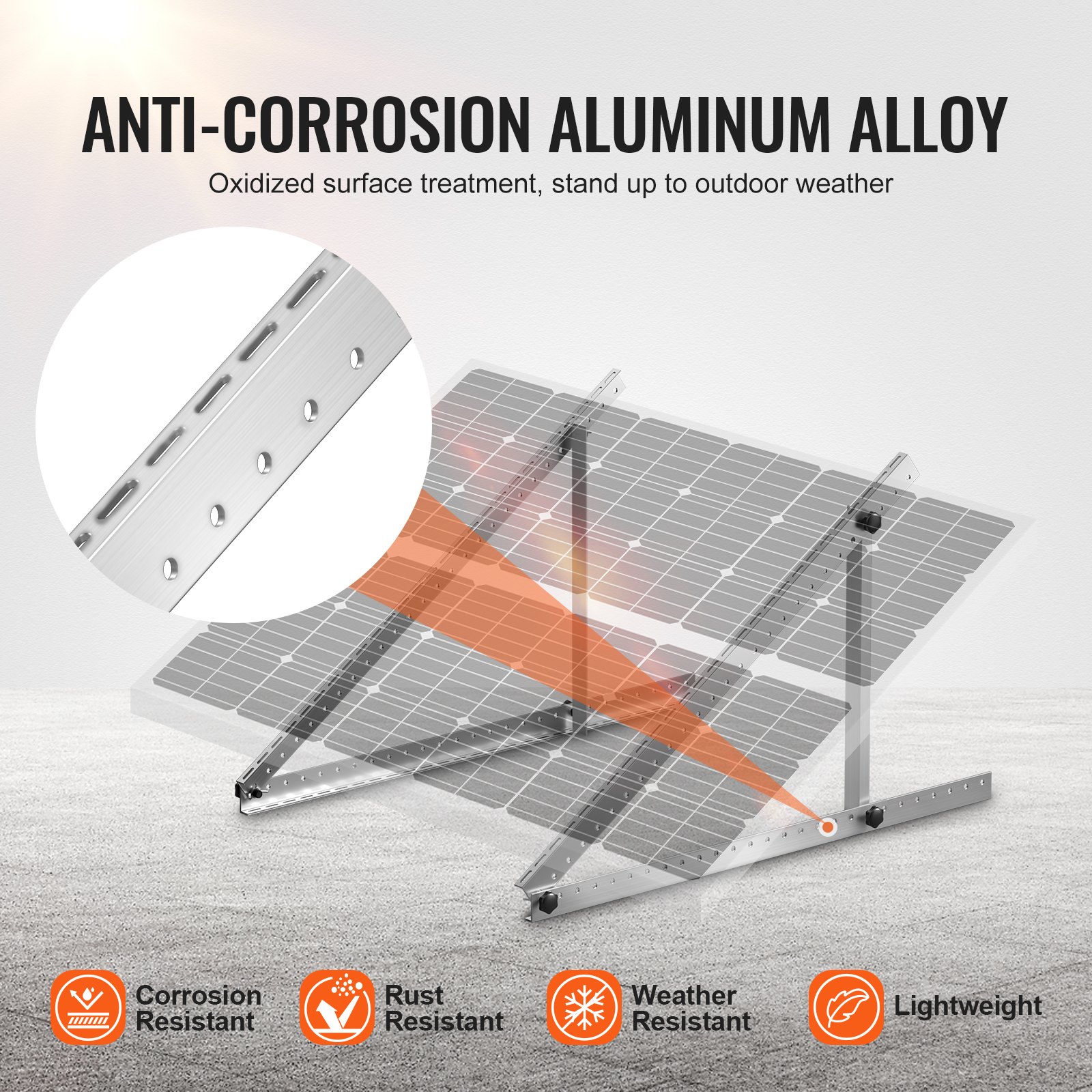 VEVOR Soporte de Panel Solar 114 cm 100-400 W Montaje de Panel Solar Inclinación Ajustable de 0 a 90° Aluminio Ligero con Patas Plegables para RV, Techo, Barcos, Sistema Fuera de la Red 2 Piezas