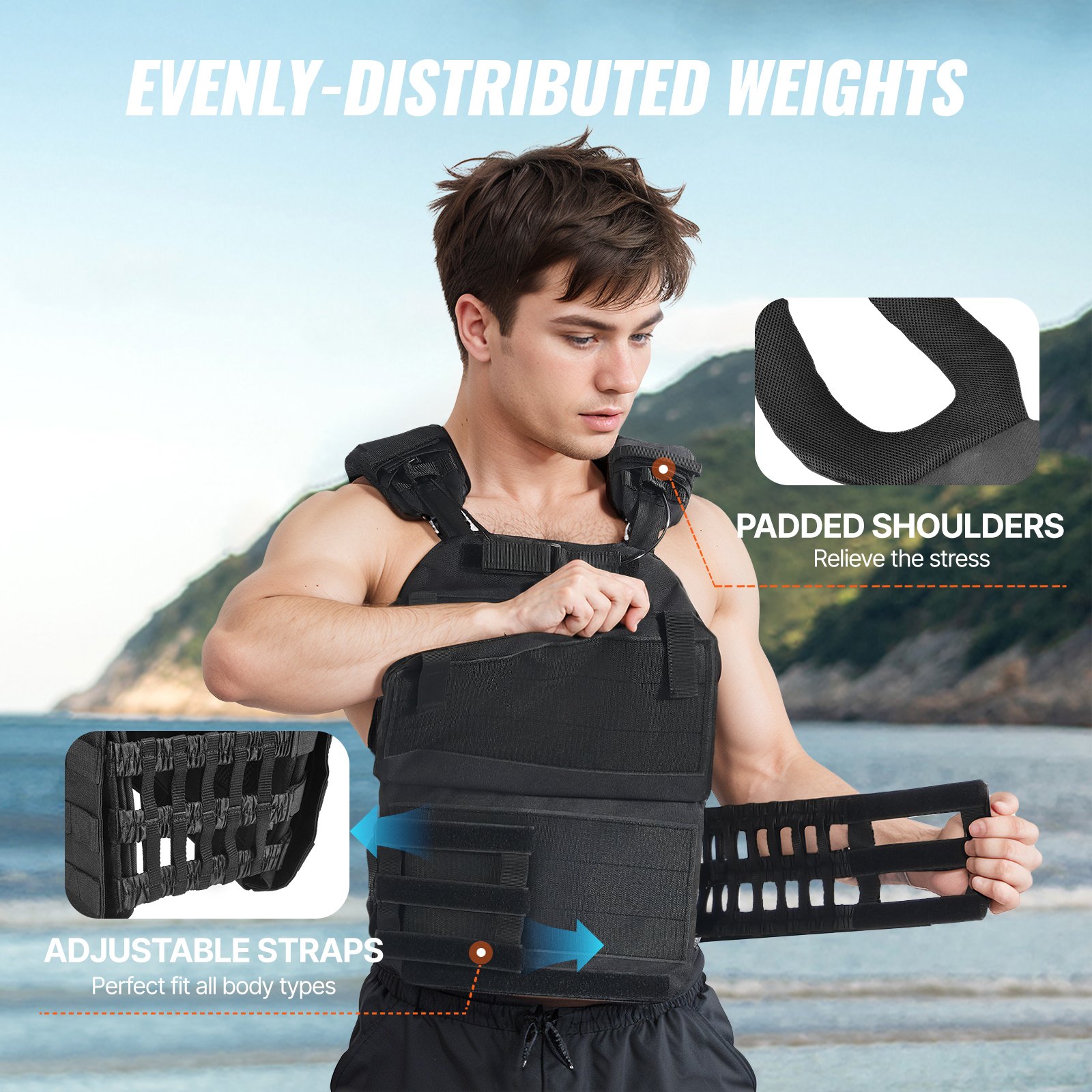 VEVOR Weight Vest 18.14 kg, Adjustable Weight Jacket for Men and Women, Training Device for Strength and Endurance Training, Running, Jogging, Walking, Fitness, Weight Loss, Black