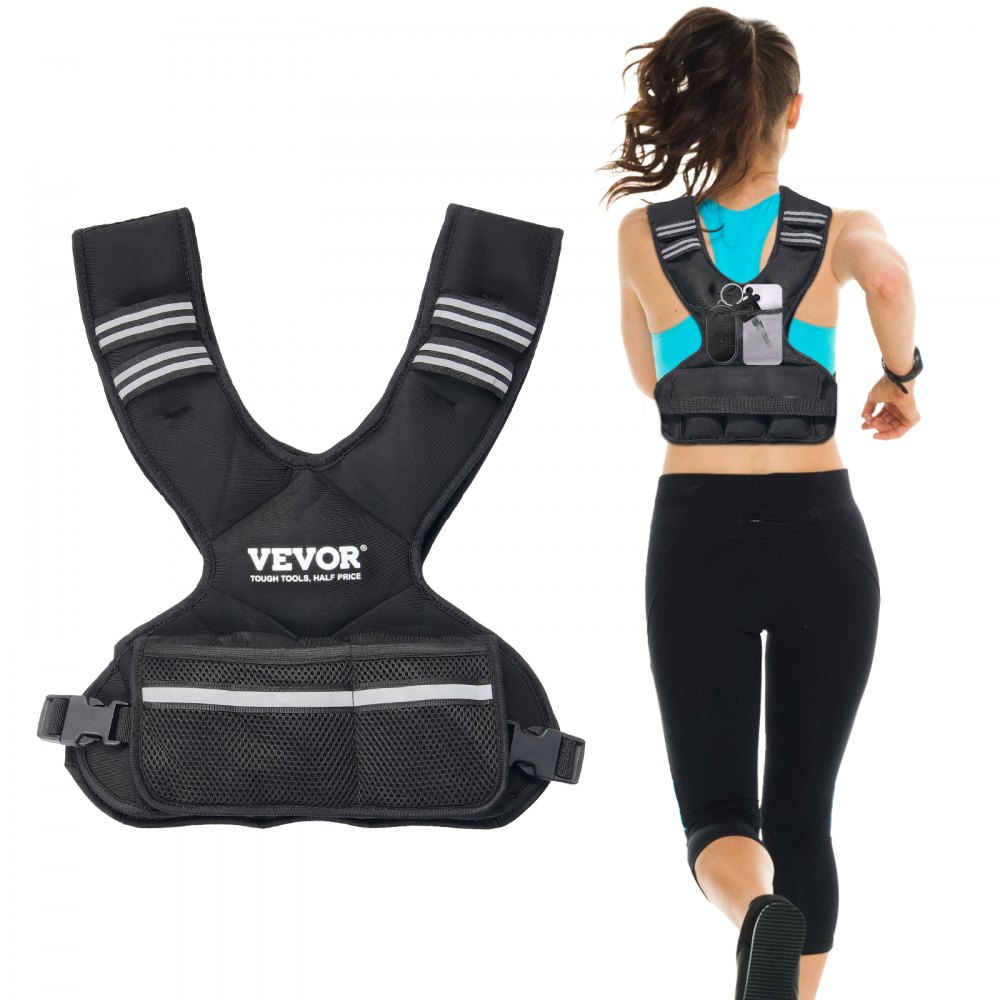 VEVOR Chaleco con Peso Ajustable 5-9,1 kg con 6 Pesas de Hierro y Banda Reflectante, Conjunto de Ejercicios con Chaleco con Peso Corporal Unisex, Equipo para Entrenamiento de Fuerza, Correr y Trotar