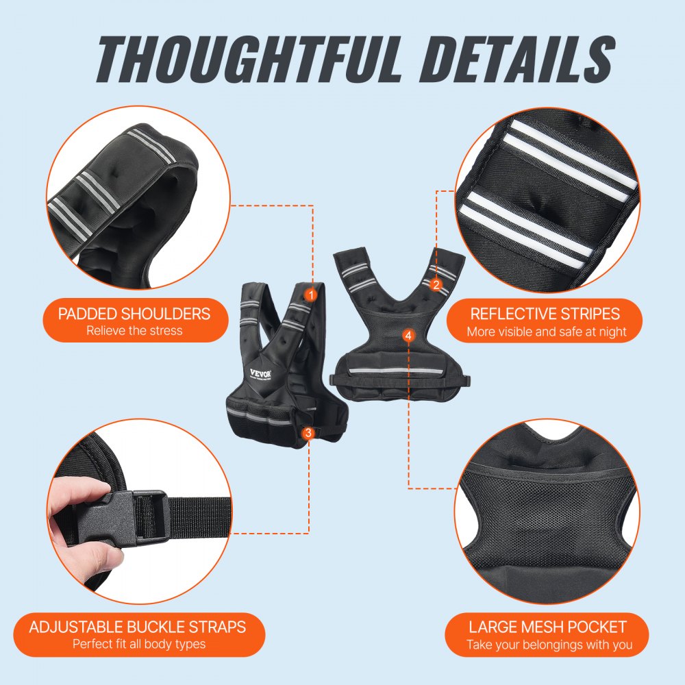 VEVOR Adjustable Weight Vest 9-14.5 kg, with 6 Ironsand Weights & Reflective Stripe, Bodyweight Vest Training Set for Men & Women, Training Device for Strength Training and Running