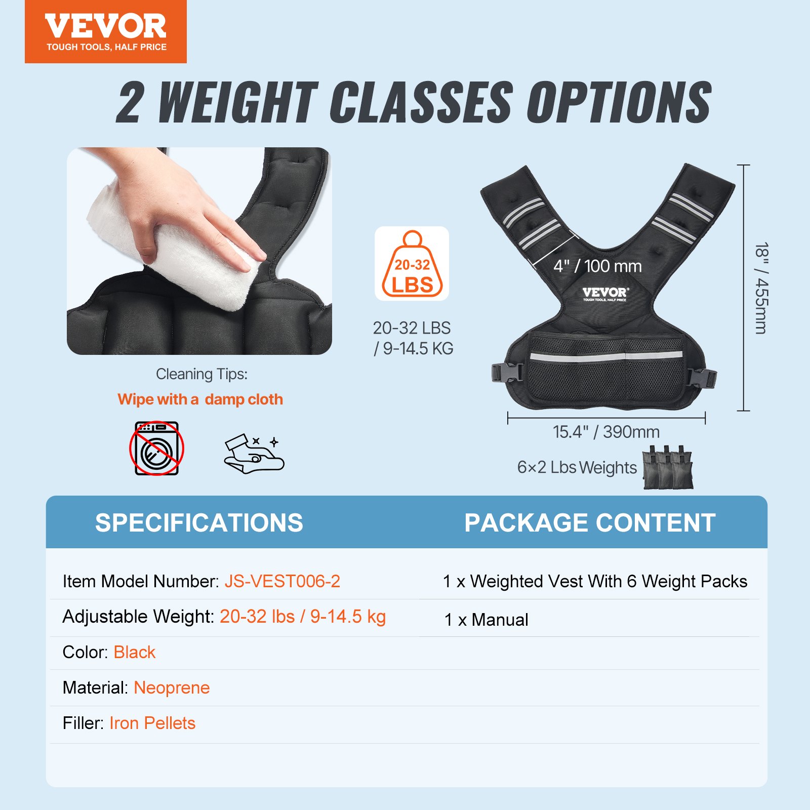 VEVOR Chaleco con Peso Ajustable 9-14,5 kg con 6 Pesas de Hierro y Banda Reflectante, Conjunto de Ejercicios con Chaleco con Peso Corporal Unisex, Equipo para Entrenamiento de Fuerza, Correr y Trotar