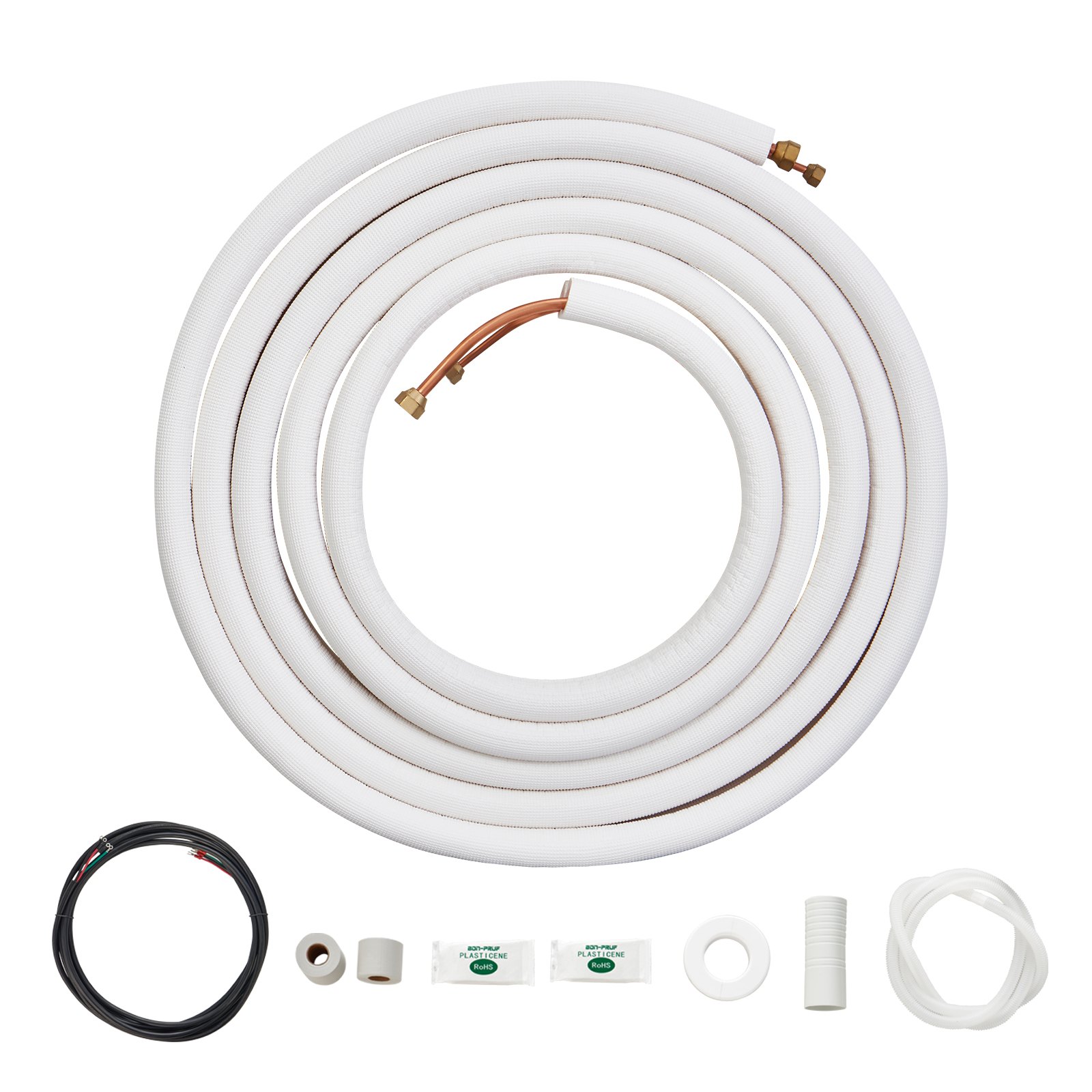 VEVOR 7620 mm Mini-Split Piping Kit, 6.4 mm and 9.5 mm outer diameter copper pipes and triple-layer insulation, for air conditioning or heating pump units and HVAC with extensive accessories