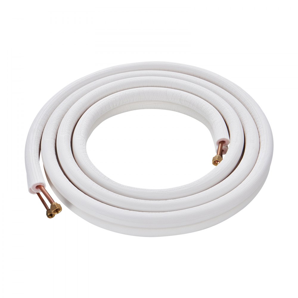 VEVOR Juego de mini líneas divididas de 4876,8 mm, tubos de cobre de 6,4 y 9,5 mm de diámetro exterior y aislamiento de triple capa, para equipos de aire acondicionado o bomba de calefacción y HVAC con accesorios ricos (cable de conexión de 18 pies)