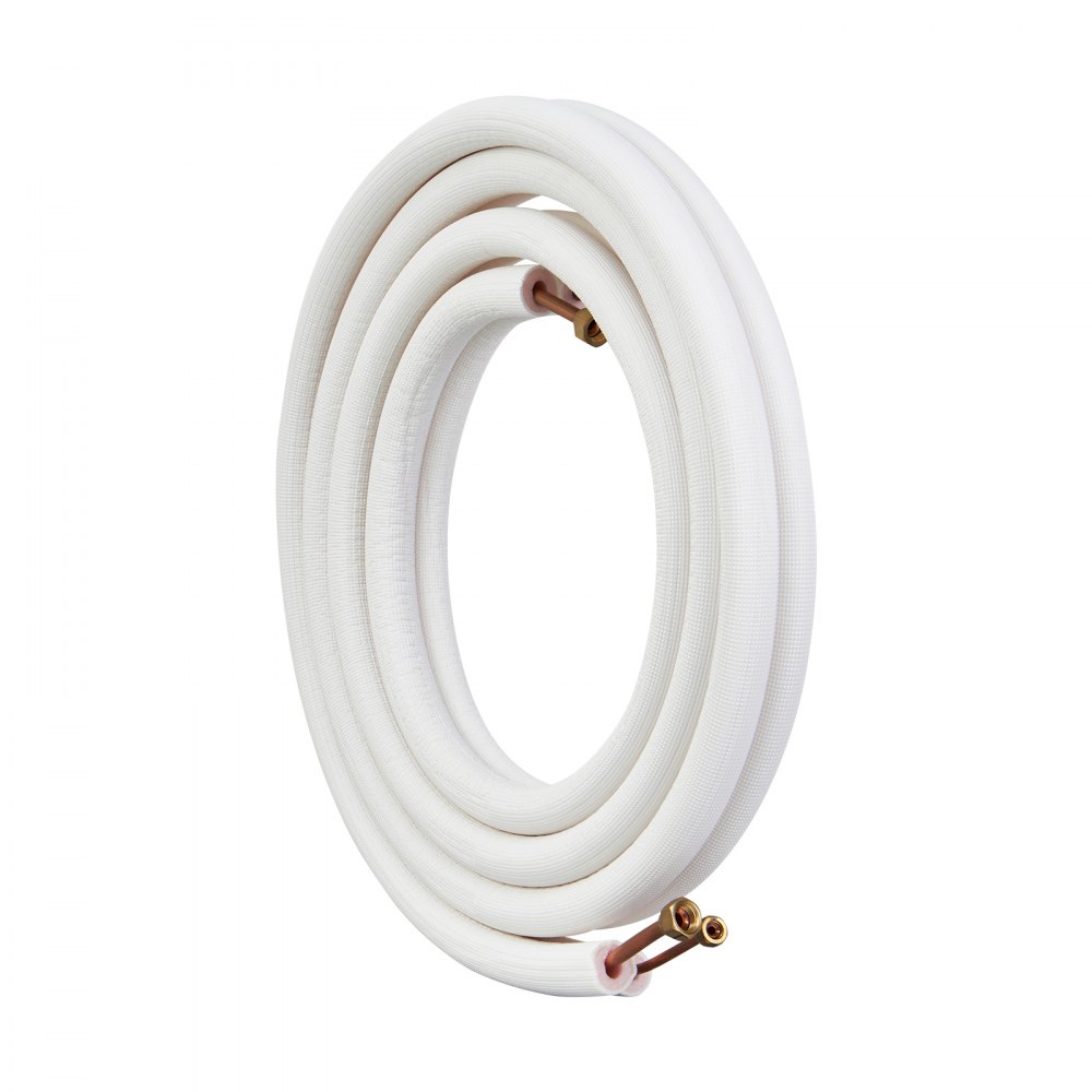 VEVOR Juego de mini líneas divididas de 4876,8 mm, tubos de cobre de 6,4 y 9,5 mm de diámetro exterior y aislamiento de triple capa, para equipos de aire acondicionado o bomba de calefacción y HVAC con accesorios ricos (cable de conexión de 18 pies)