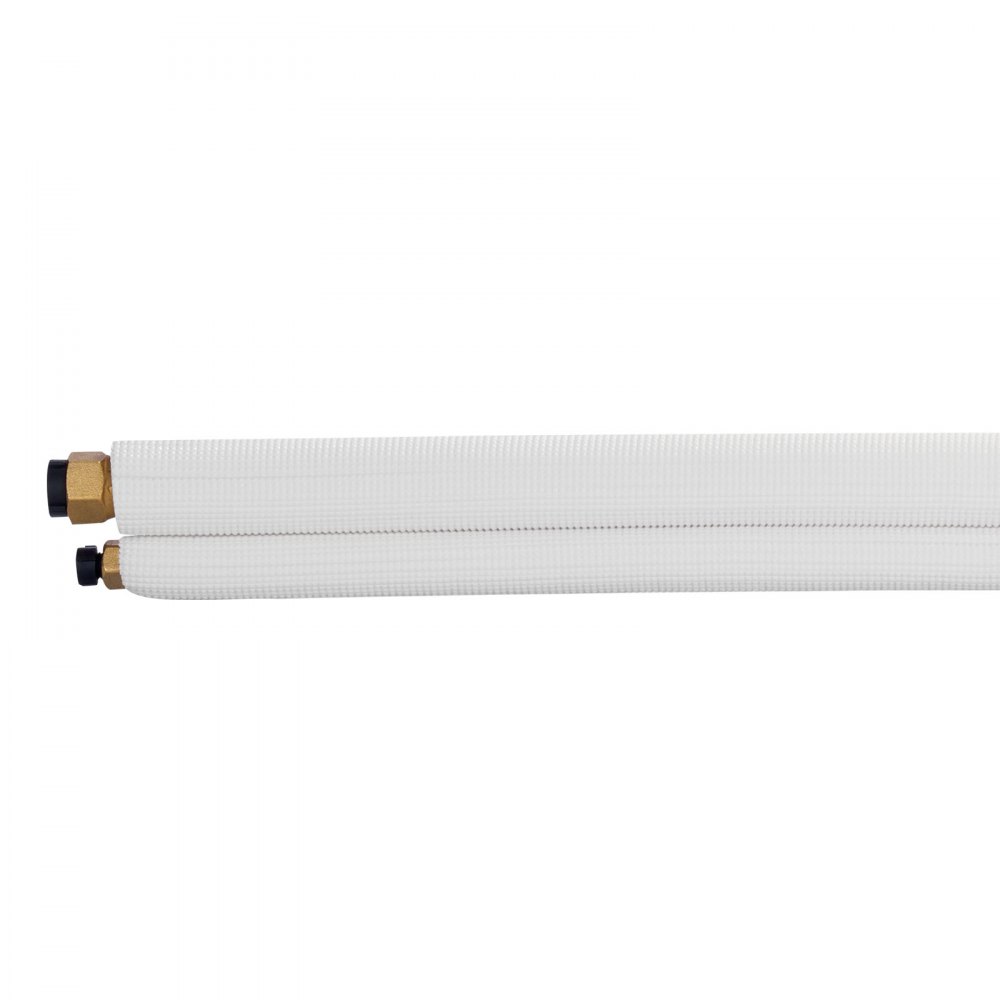 VEVOR 15.2m Mini Split Line Set, 6.4 & 12.7mm OD AC Copper Tubing Pipe, 3/8 White PE Thickened Insulated Coil with Flared Nuts, Rich Fittings, for Mini Split Air Conditioner HVAC or Heat Pump System