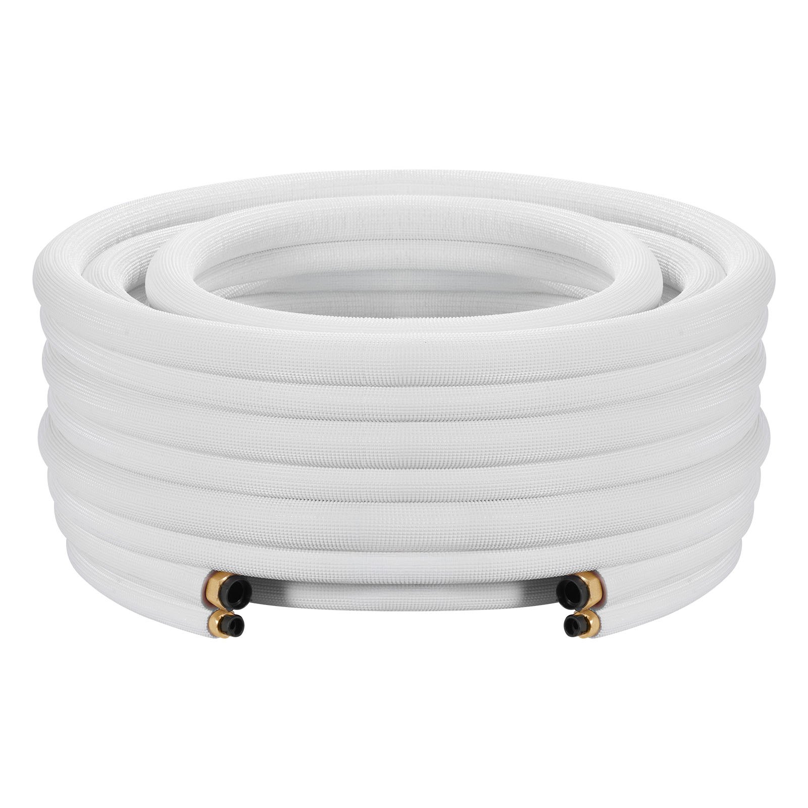 VEVOR 15.2m Mini Split Line Set, 6.4 & 12.7mm OD AC Copper Tubing Pipe, 3/8 White PE Thickened Insulated Coil with Flared Nuts, Rich Fittings, for Mini Split Air Conditioner HVAC or Heat Pump System