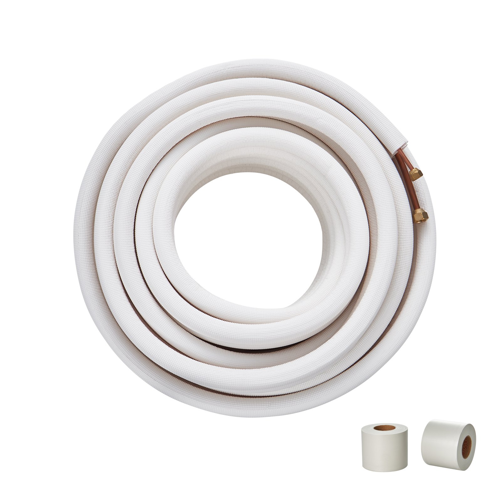 VEVOR Juego de mini líneas divididas de 50 pies tubos de cobre diámetro 1/4" y 3/8" y aislamiento de triple capa, para mini aire acondicionado dividido calefacción y equipos HVAC con embalaje de tiras