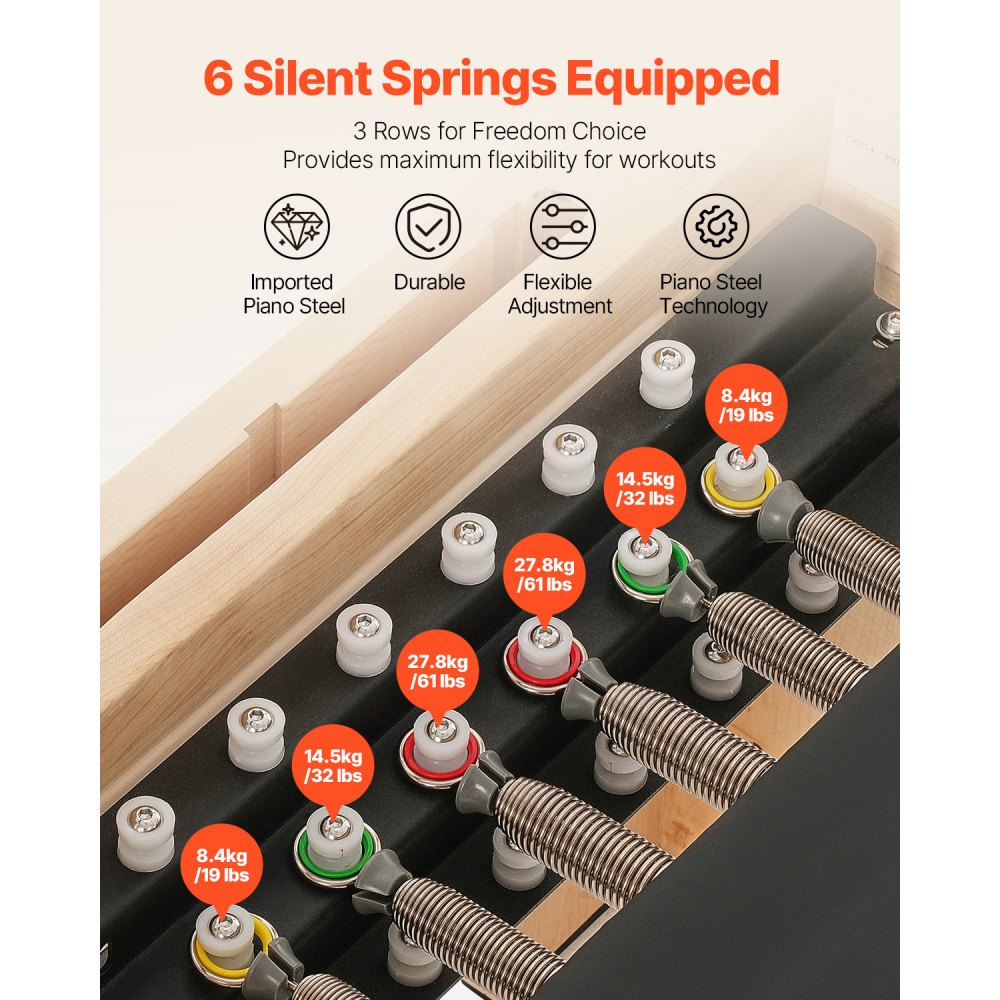 VEVOR Reformer Máquina de Pilates de Madera para Gimnasio en Casa Equipo de Entrenamiento de Fuerza con Doble Resistencia Caja Reformadora Tabla de Salto para Avanzados Principiantes 240x86x213 cm