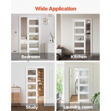 VEVOR Puerta Corrediza de Bolsillo, 2035 x 915 x 35 mm, Puerta Corrediza Simple con 5 Paneles de Vidrio Esmerilado, Kit de Herrajes, Madera Maciza Resistente y MDF, para Cocina, Oficina, Blanco