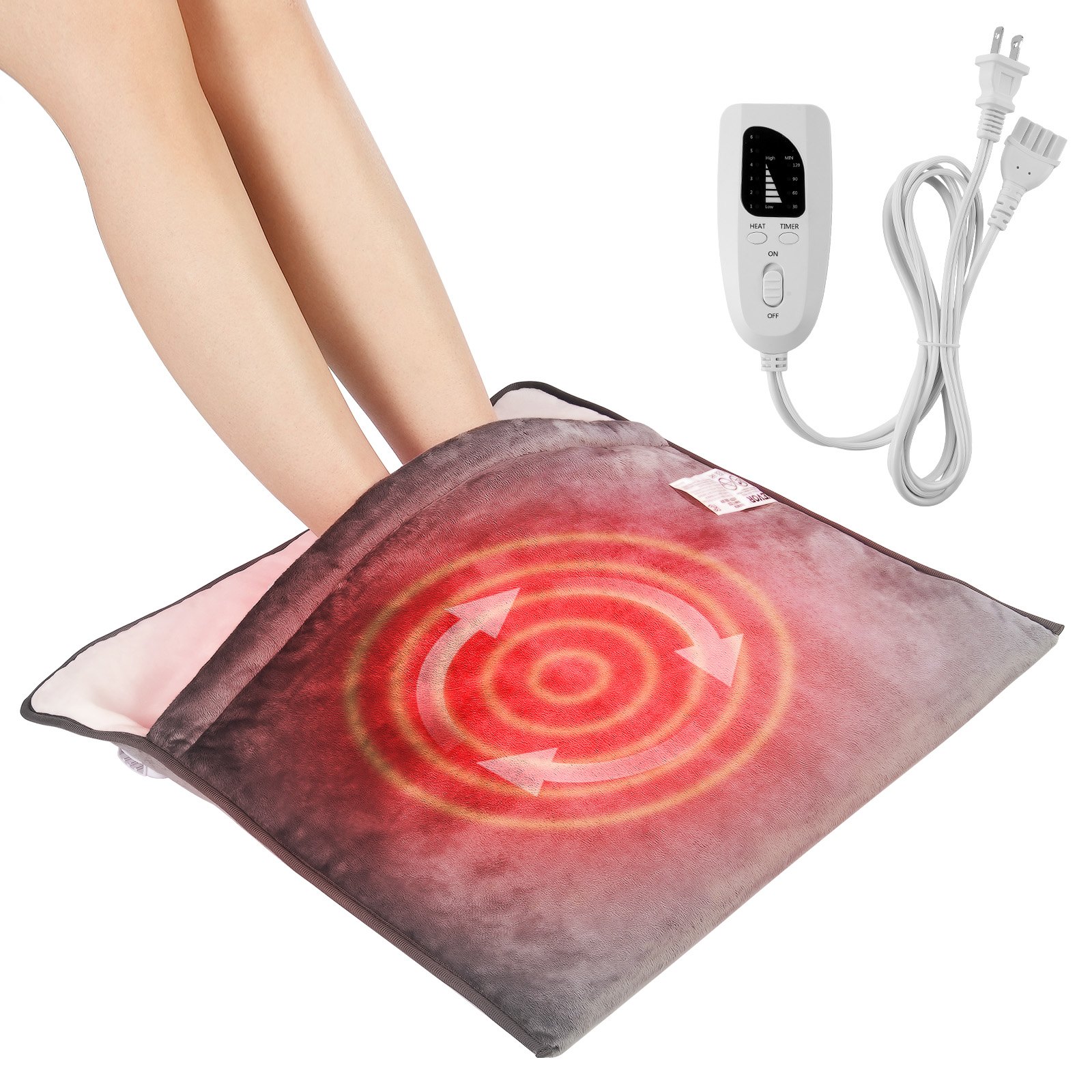 VEVOR Calentador de pies eléctrico con calefacción, almohadilla térmica de franela ultra suave con temporizador y 6 niveles de calor para cama, oficina, debajo del escritorio, calentador de pies grande de 21,5 x 19 pulgadas, lavable a máquina para espalda, cintura y abdomen