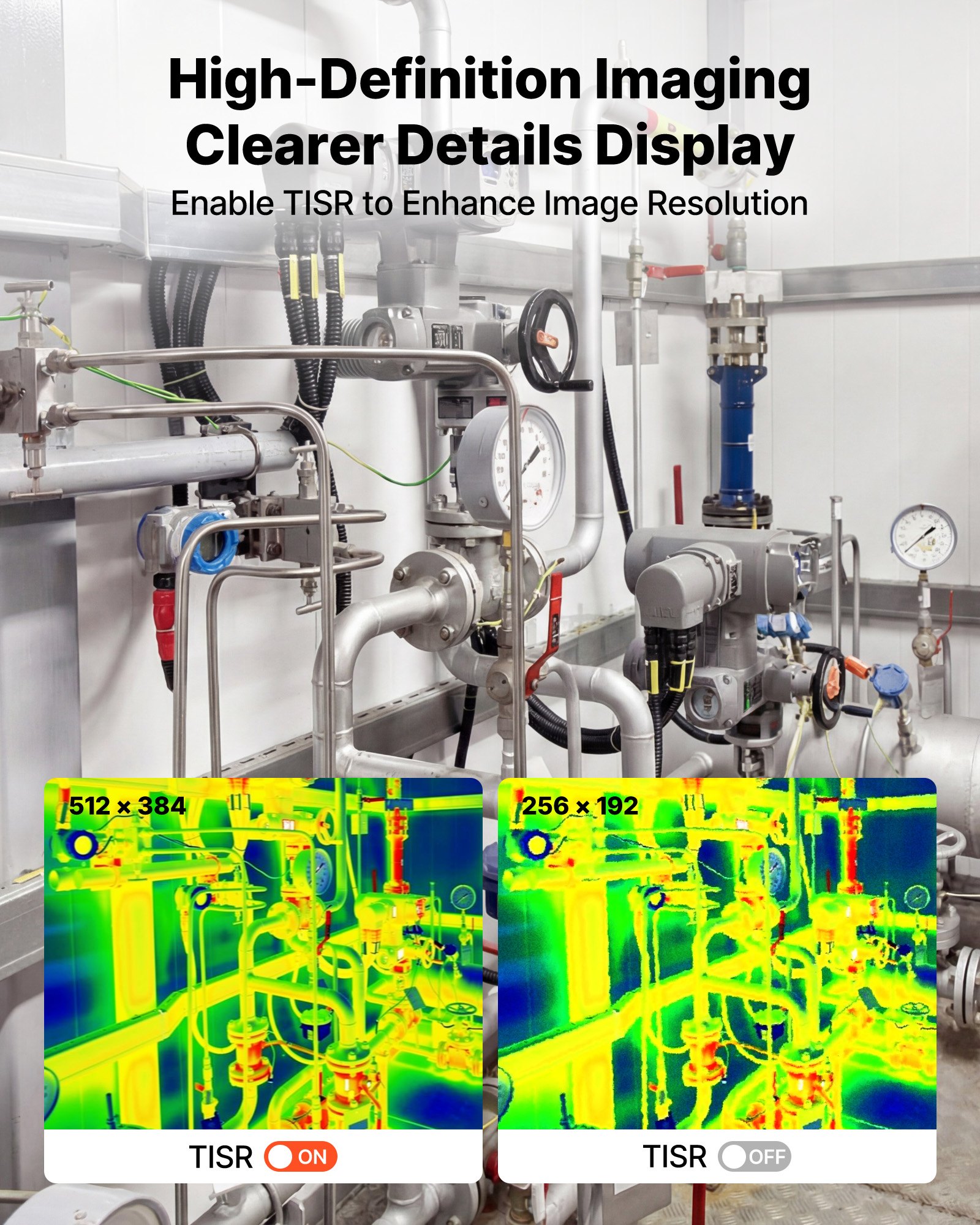 VEVOR Cámara Térmica para Android e iOS, Cámara Infrarroja con Lente Macro, Termográfica, Rango -20 a 550 °C, Resolución IR 256x192, Superresolución 512x384 TISR, 25 Hz para Móvil Inspección Eléctrica