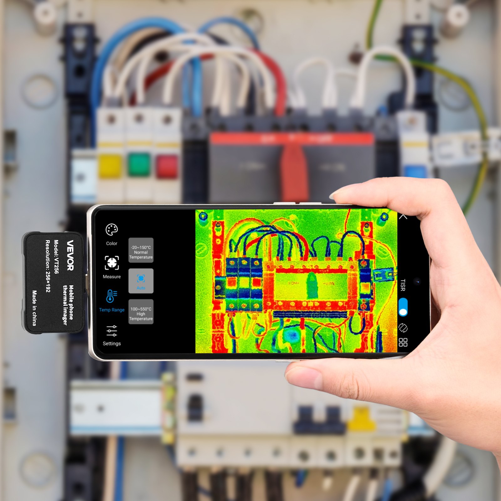 VEVOR Cámara Térmica para Android e iOS, Cámara Termográfica, Infrarroja, Resolución IR 256x192, Superresolución 512x384 TISR, Rango -20 a 550 °C, 25 Hz para Móvil Inspección Eléctrica HVAC Fontanería