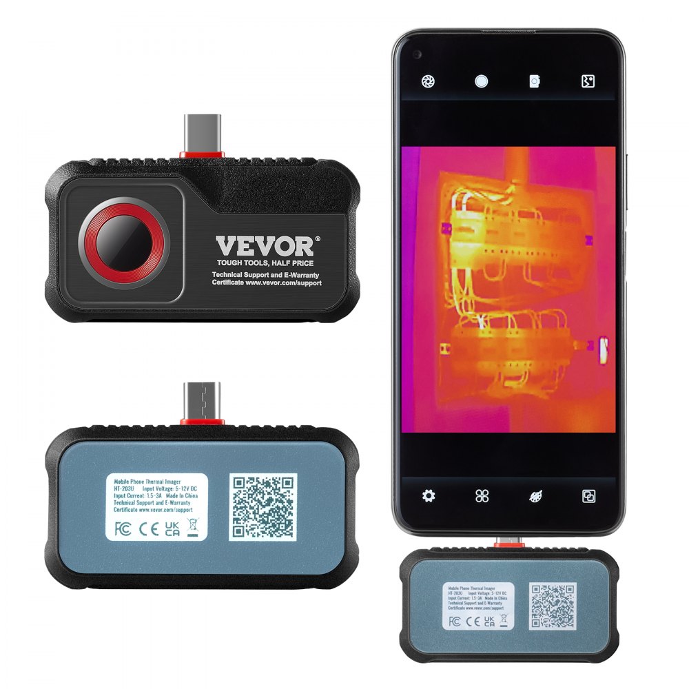VEVOR Cámara Térmica para Android, Resolución Infrarroja IR 256 x 192 con Cámara Visual, Frecuencia de Actualización de 25 Hz Rango de Temperatura -20°C - 550°C, IP54 para Smartphone, Tablet Tipo-C