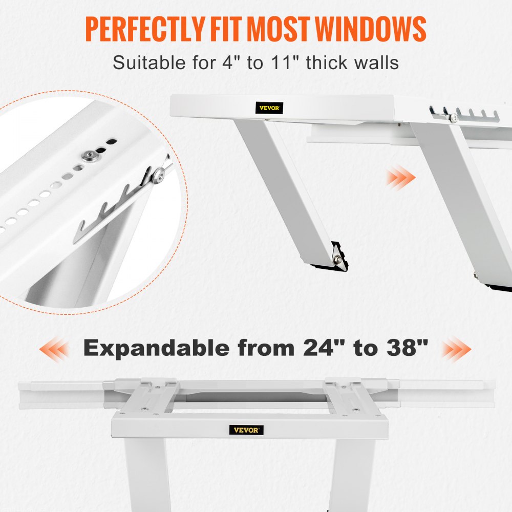 VEVOR Soporte de Aire Acondicionado para Ventana de CA hasta 220 Libras/100 kg Soporte de Máquina Externo de Acero Galvanizado Soporte para Aire Acondicionado de Ventanas Longitud Ampliable 61-96,5 cm