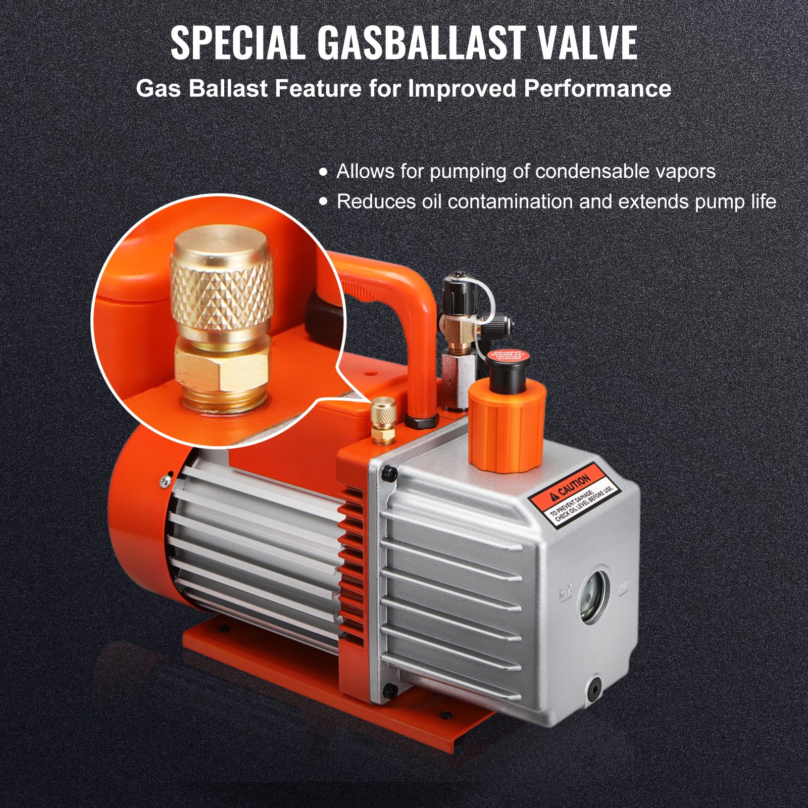 VEVOR 2-stage rotary vane vacuum pump, 1/2 HP, 5 CFM, designed for HVAC service, refrigeration preservation & resin degassing, with 1/4 inch SAE, 3/8 inch SAE & 1/2 inch ACME blade inlets