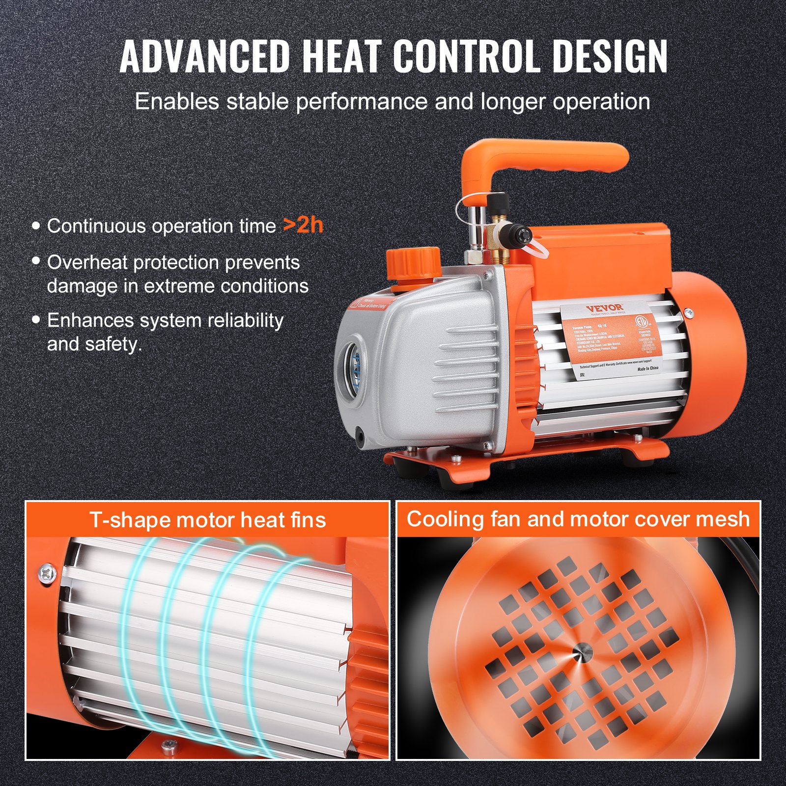 VEVOR Refrigeración Aire Acondicionado Bomba de vacío 150 W Bomba de una etapa 100 L/min 220-240 V Macho SAE Entrada 0,64 cm 0,95 cm para Automoción HVAC Reparación Refrigeración Mantenimiento