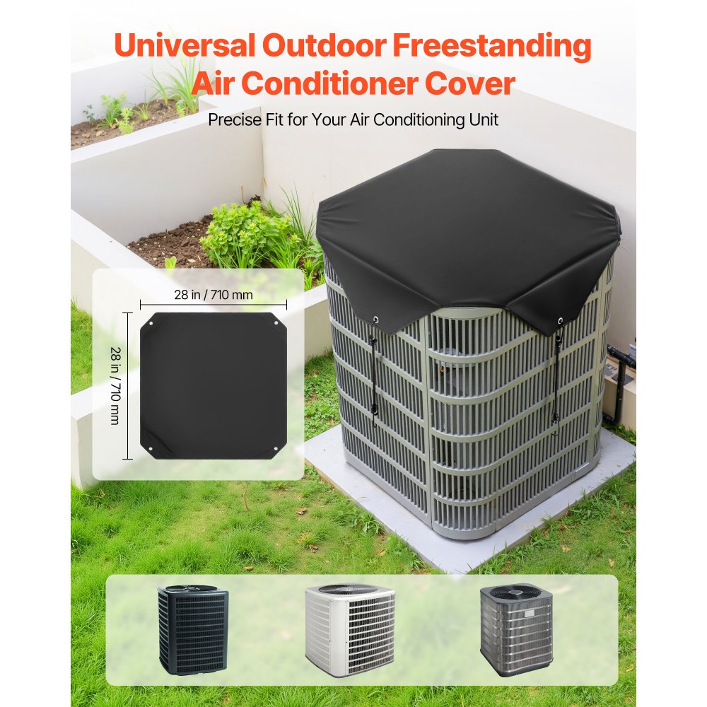 VEVOR Funda para Aire Acondicionado Exterior de Alta Presión, 710 x 710 mm, 100 % Poliéster con Un Forro de PVC, Resistente a la Lluvia, para Exteriores, para Todas las Estaciones, Color Negro