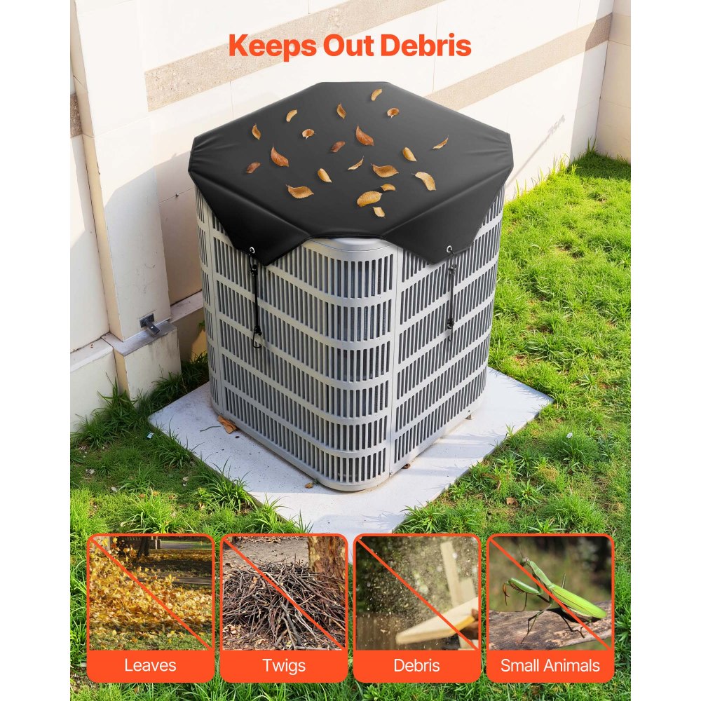 VEVOR Funda para Aire Acondicionado Exterior, 910 x 910 mm, de Tela 100% Poliéster con Un Forro de PVC, Resistente al Agua, Robusto y Duradero, Universal, para Todas las Estaciones, Color Negro