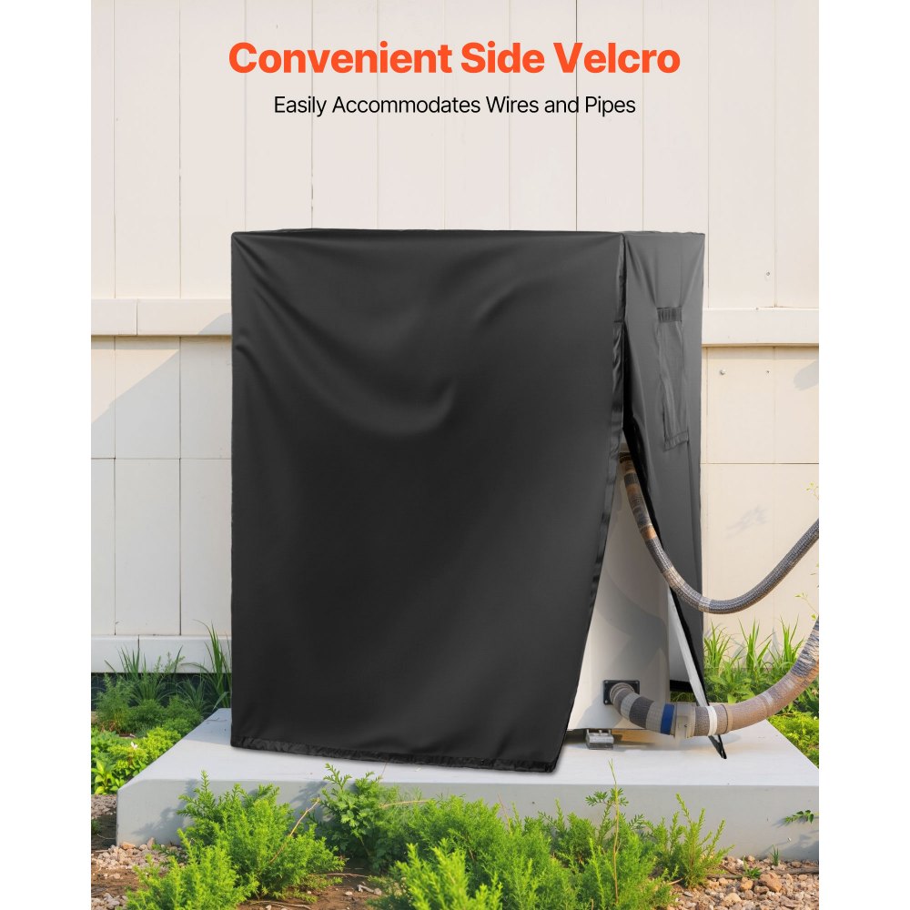 VEVOR Funda Protectora para Aire Acondicionado, 762 x 762 x 810 mm, Tejido de Poliéster Impermeable de Tres Capas, con Clips de Resorte, Tamaño Universal para Uso en Exteriores, Negro, 4 Lados