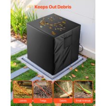 VEVOR Funda para Aire Acondicionado, 863 x 863 x 762 mm, Poliéster Impermeable de Tres Capas, Cordón en La Parte Inferior con Clips de Resorte, Universal, para Exteriores, Color Negro, 4 Lados