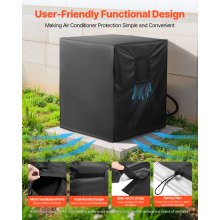 VEVOR Funda para Aire Acondicionado, 863 x 863 x 762 mm, Poliéster Impermeable de Tres Capas, Cordón en La Parte Inferior con Clips de Resorte, Universal, para Exteriores, Color Negro, 4 Lados