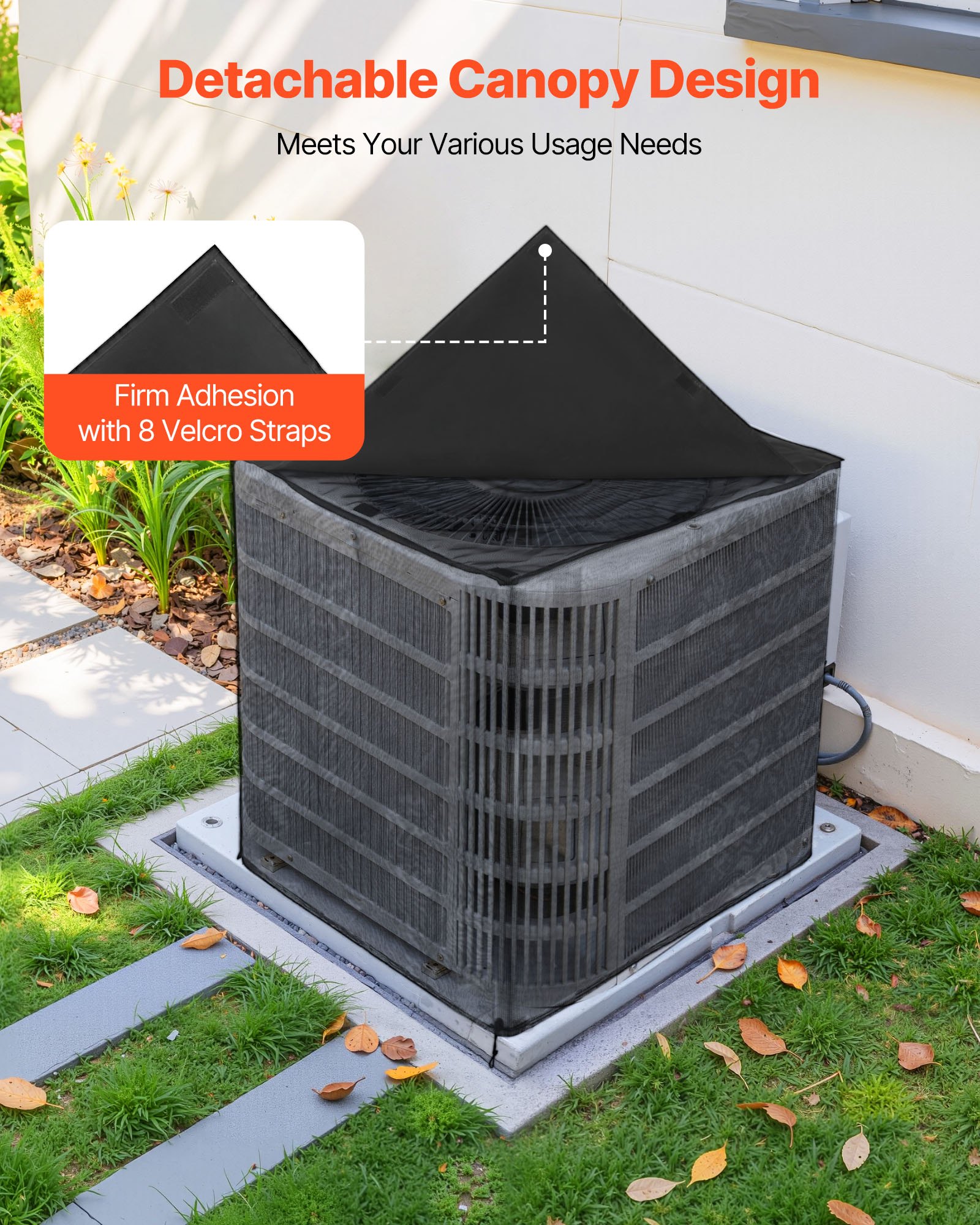 VEVOR Funda Protectora para Aire Acondicionado de Exterior, 914 x 914 x 1010 mm, de Dos Capas, con Techo Extraíble, de Poliéster Resistente al Agua y Malla Transpirable, Universal, Color Negro