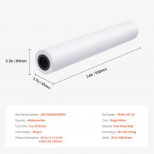 VEVOR Papel de Formato 80 g/㎡ Ancho de 609,6 mm Longitud de 45,7 m 4 Rollos