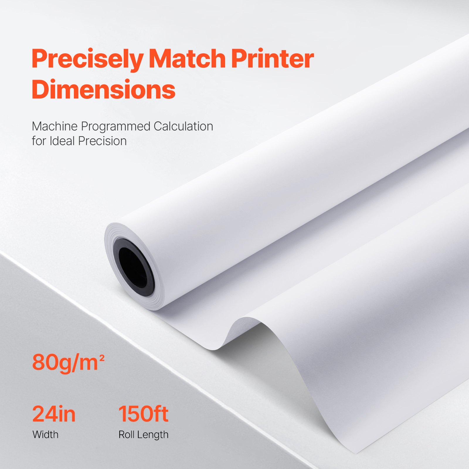 VEVOR Papel de Formato 80 g/㎡ Ancho de 609,6 mm Longitud de 45,7 m 6 Rollos de Papel Bond CAD con Núcleo de 50,8 mm Rollos de Papel Bond para Trazador para Dibujos CAD, Planos de Ingeniería, Blanco