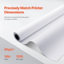 VEVOR Papel de Formato 80 g/㎡ Ancho de 914,4 mm Longitud de 45,7 m 4 Rollos