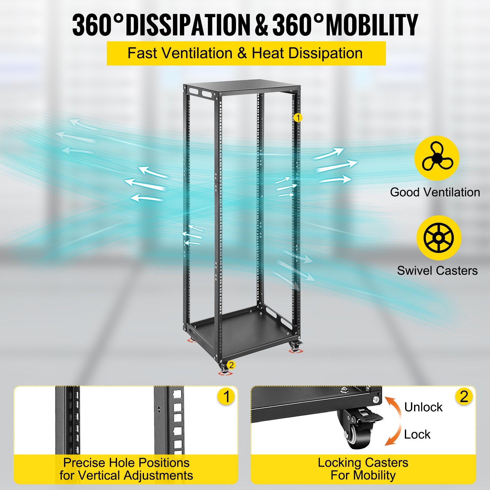 Vevor Rack De Marco Abierto 25u Rack De Servidor De Red 19" Capacidad 160 Kg