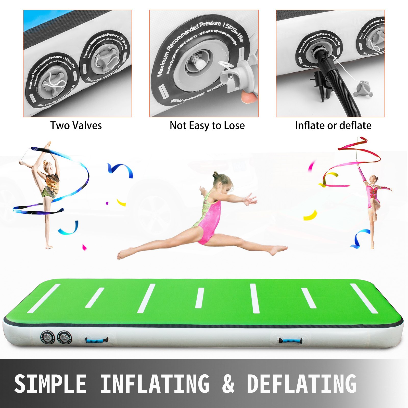 VEVOR Colchoneta de Ejercicios Gimnasia 300x100x10CM Colchonetas Gimnasio Alfombra Inflable Colchoneta Inflable de Gimnasia Alfombra de Entrenamiento sin Bomba Azul y Verde