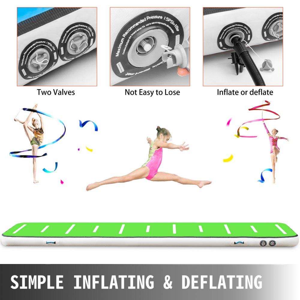 Alfombrilla Hinchable Colchoneta Inflable 500x100x10CM Pista de Aire para Gimnasia sin Bomba para Yoga Entrenamiento Azul y Verde