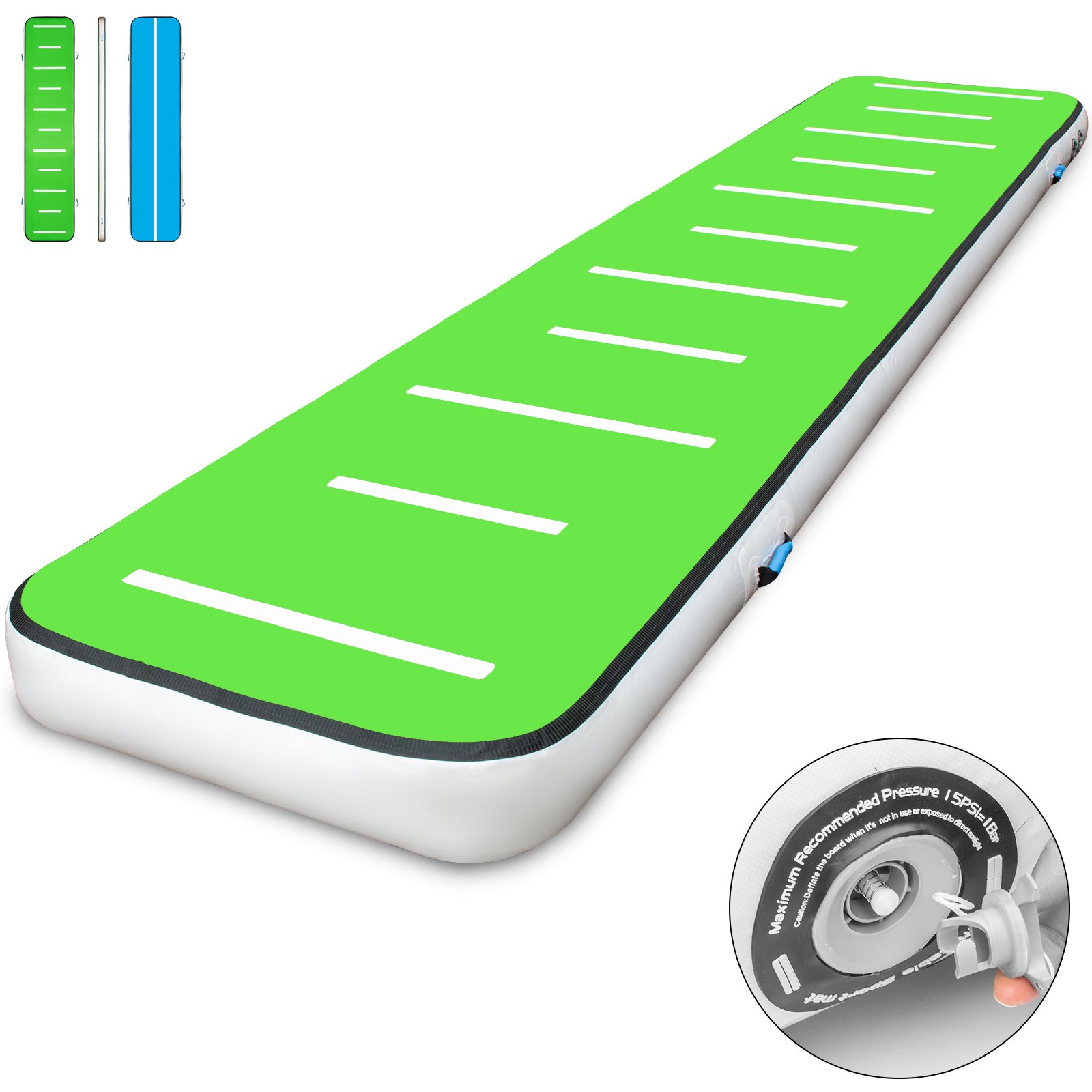 Alfombrilla Hinchable Colchoneta Inflable 500x100x10CM Pista de Aire para Gimnasia sin Bomba para Yoga Entrenamiento Azul y Verde