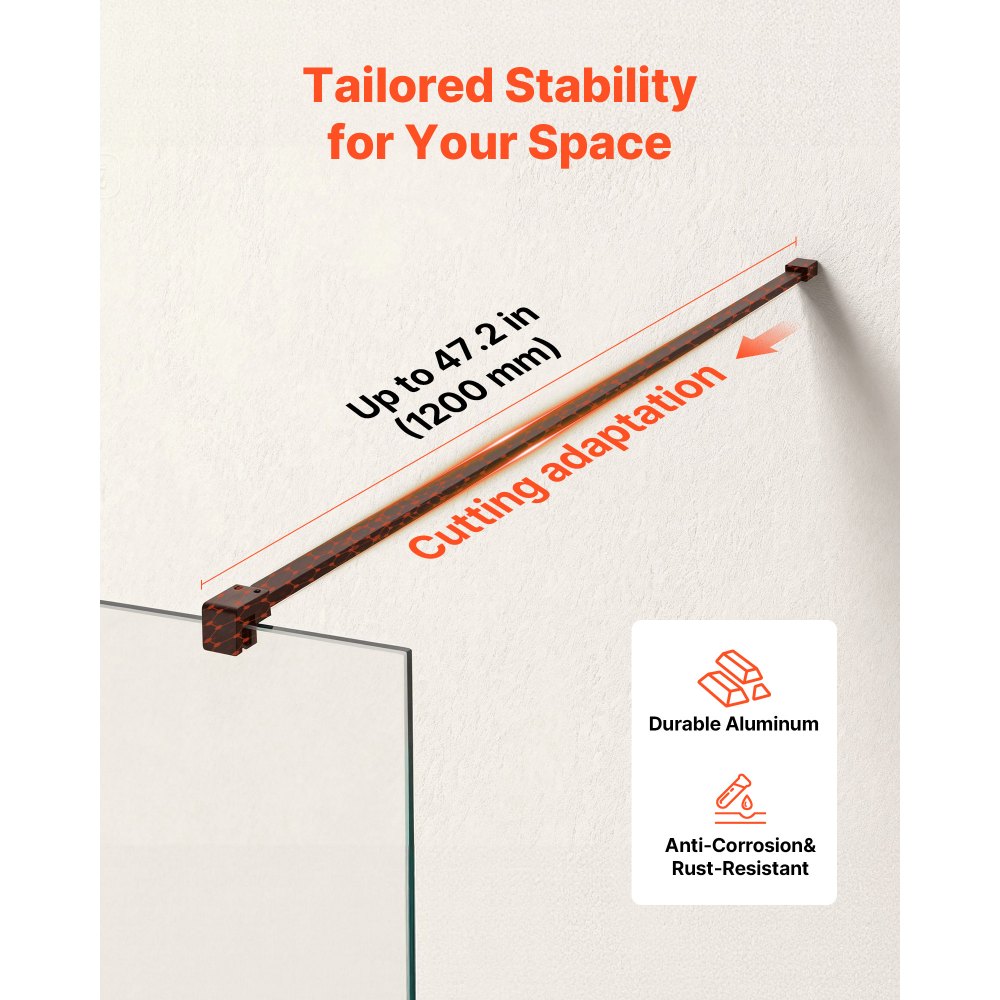 VEVOR Fixed Glass Shower Panel, 864 x 1870 mm Semi-Framed Fixed Shower Screen, 8 mm Thick Clear Tempered Glass Door with Bottom Seal Strip and Hardware, Easy to Clean, for Bathroom, Matte Black