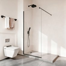 VEVOR Mampara de Ducha Fija de 86,4 x 187 cm, Semimarco, para Baño, de Cristal Templado Transparente de 8 mm de Grosor, con Junta Inferior y Herrajes, Transparente y Duradero para el Uso Diario