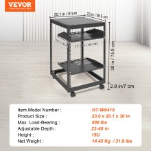 VEVOR Rack de servidor de marco abierto de 15U, profundidad ajustable de 23"-40", rack de servidor de red, 4 postes con ruedas, sostiene todos sus equipos de TI de red Módem enrutador de engranaje