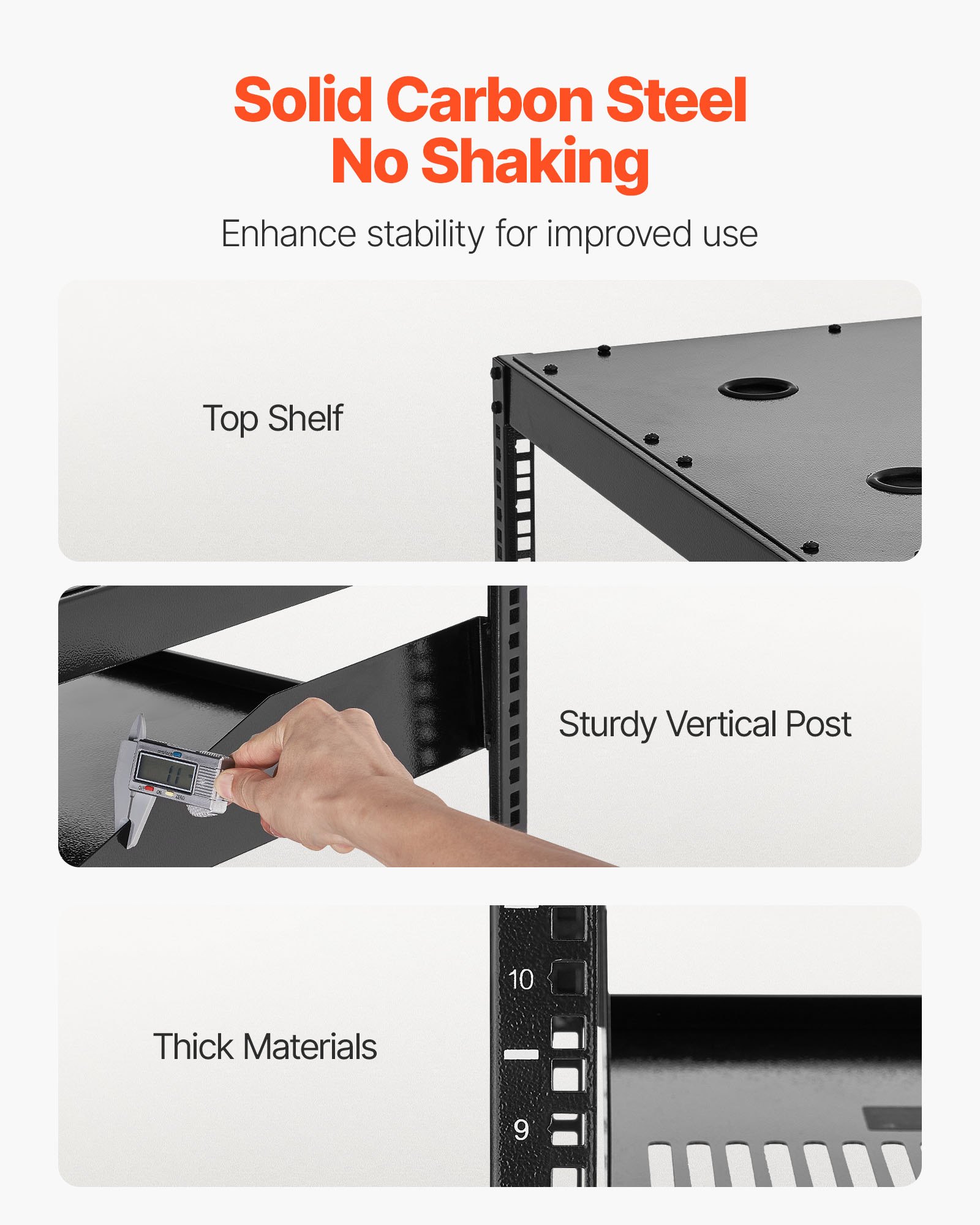 VEVOR Rack de Red Abierto de 10U, 585 mm de Profundidad, Rack de Servidores de Pared o de Suelo, Resistente 4 Postes, con Estantes Ventilados y Herrajes de Montaje, para Todo Equipo de Red/IT/AV